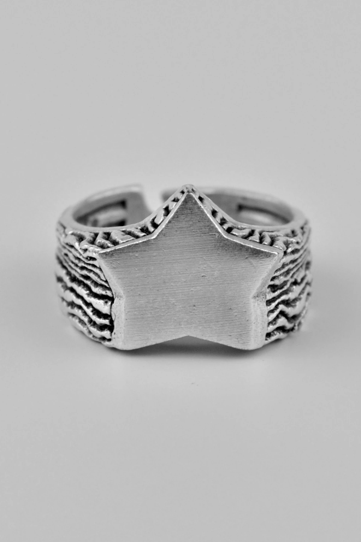 Yıldız Şeklinde Antik Gümüş Kaplama Ayarlamalı Erkek Kadın Yüzük