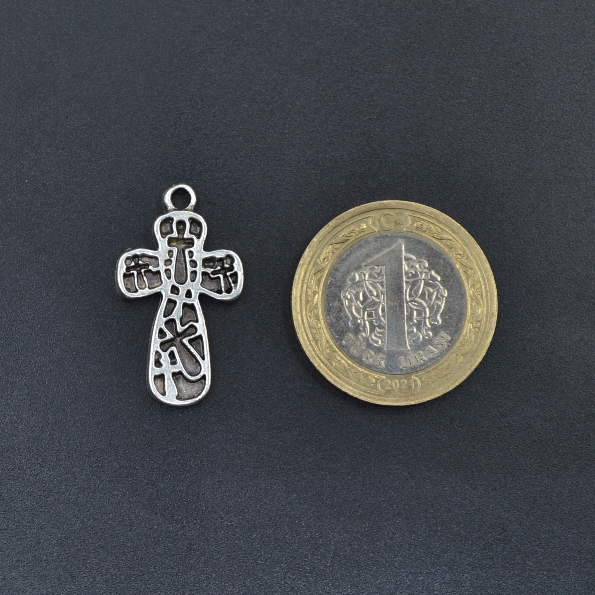 Minimal Haç Desenli Haç Kolye - Gümüş ( Silver ) Renk - 60 cm Düz Ezme Zincir Kolye