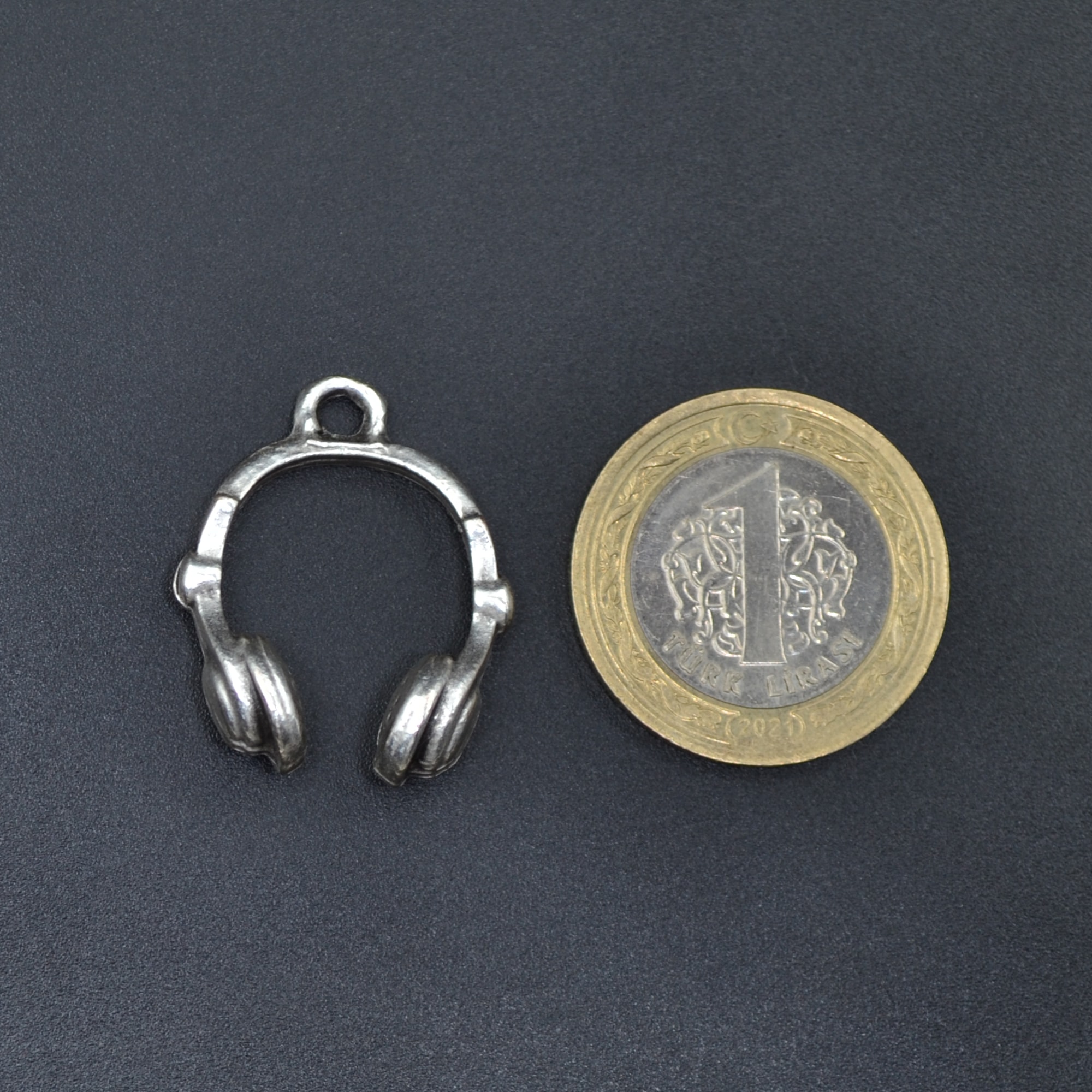 Kulaklık Kolye - Gümüş ( Silver ) Renk - 60 cm Deri İp Kolye