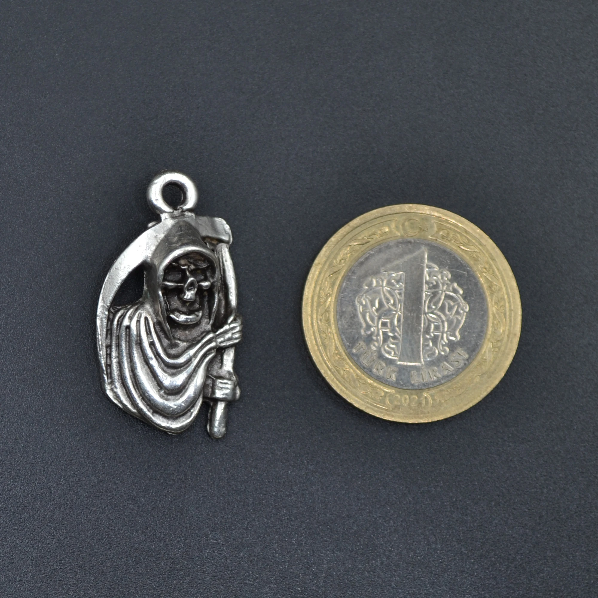 Tırpanlı Azrail Kolye Ucu - Gümüş ( Silver ) Renk