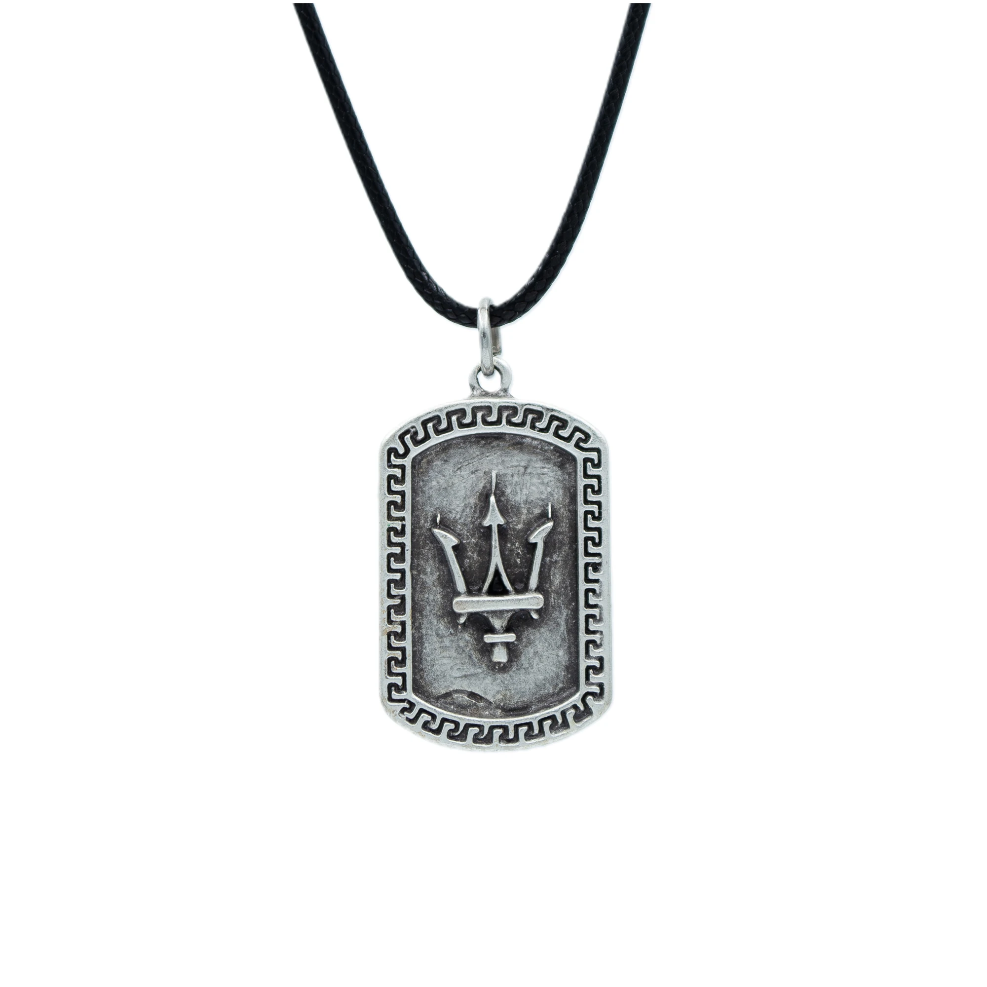 Poseidon - Mızrak Kolye - Gümüş ( Silver ) Renk - 60 cm Deri İp Kolye