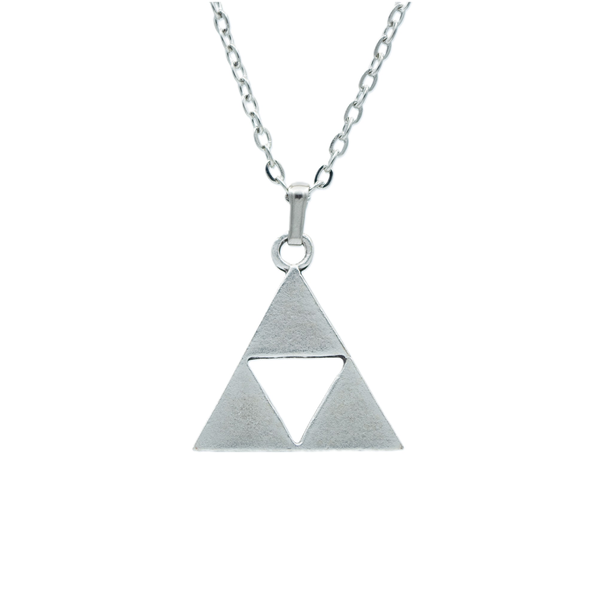 The Legend Of Zelda - Üçgen Kolye - Gümüş ( Silver ) Renk - 60 cm Düz Ezme Zincir Kolye