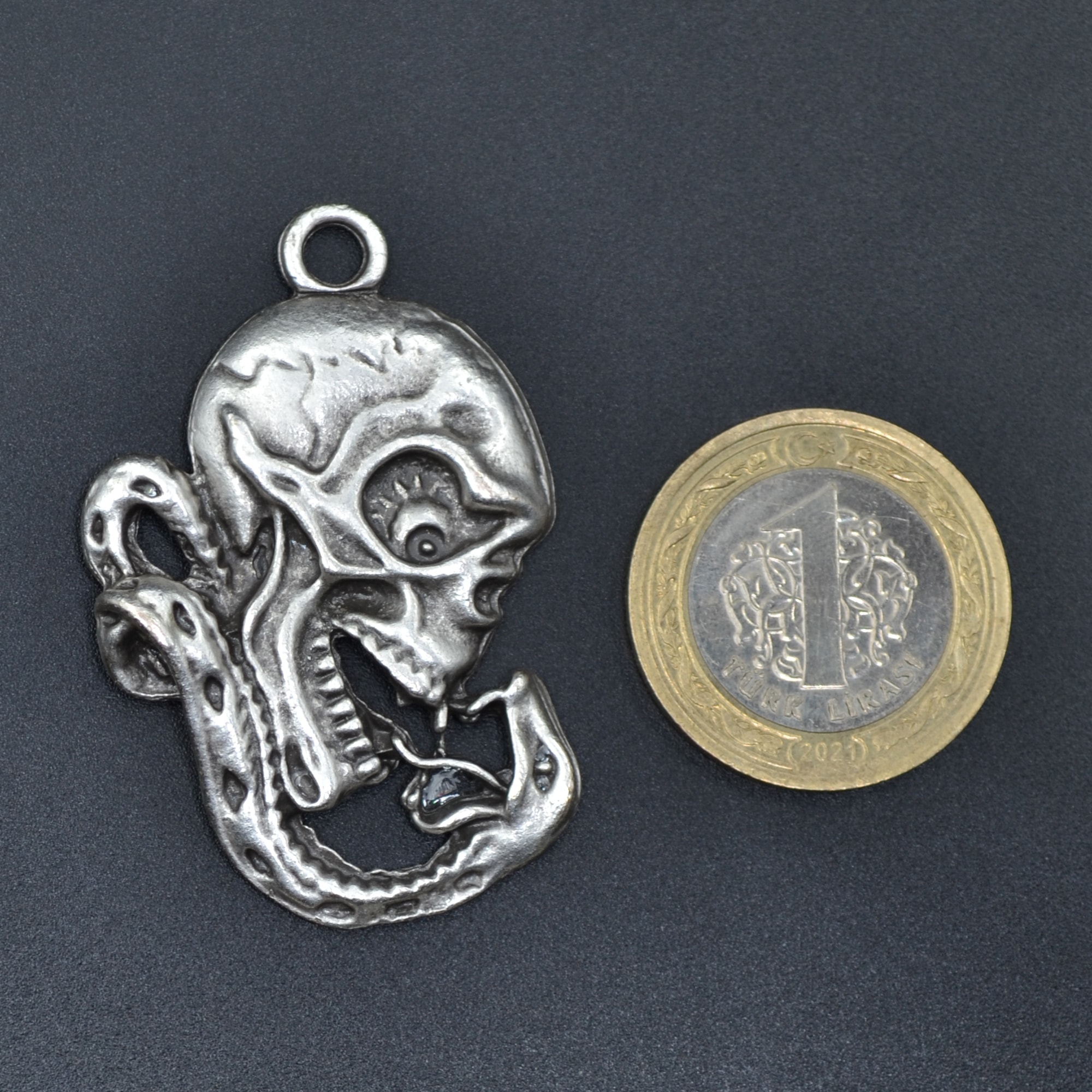 Yılan - Kuru Kafa - Venom Kolye - Gümüş ( Silver ) Renk - 60 cm Düz Ezme Zincir Kolye
