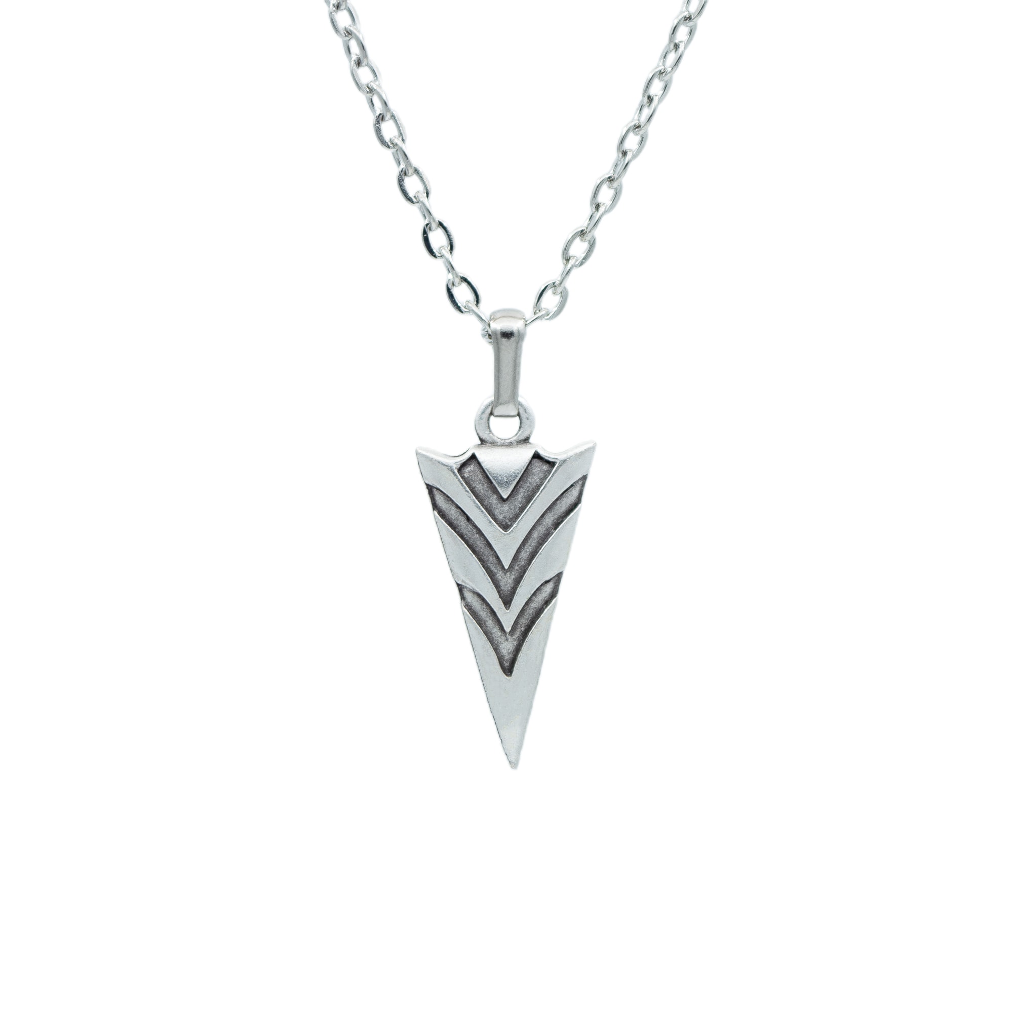 Minimal Ok Ucu Şeklinde Kolye - Gümüş ( Silver ) Renk - 60 cm Düz Ezme Zincir Kolye