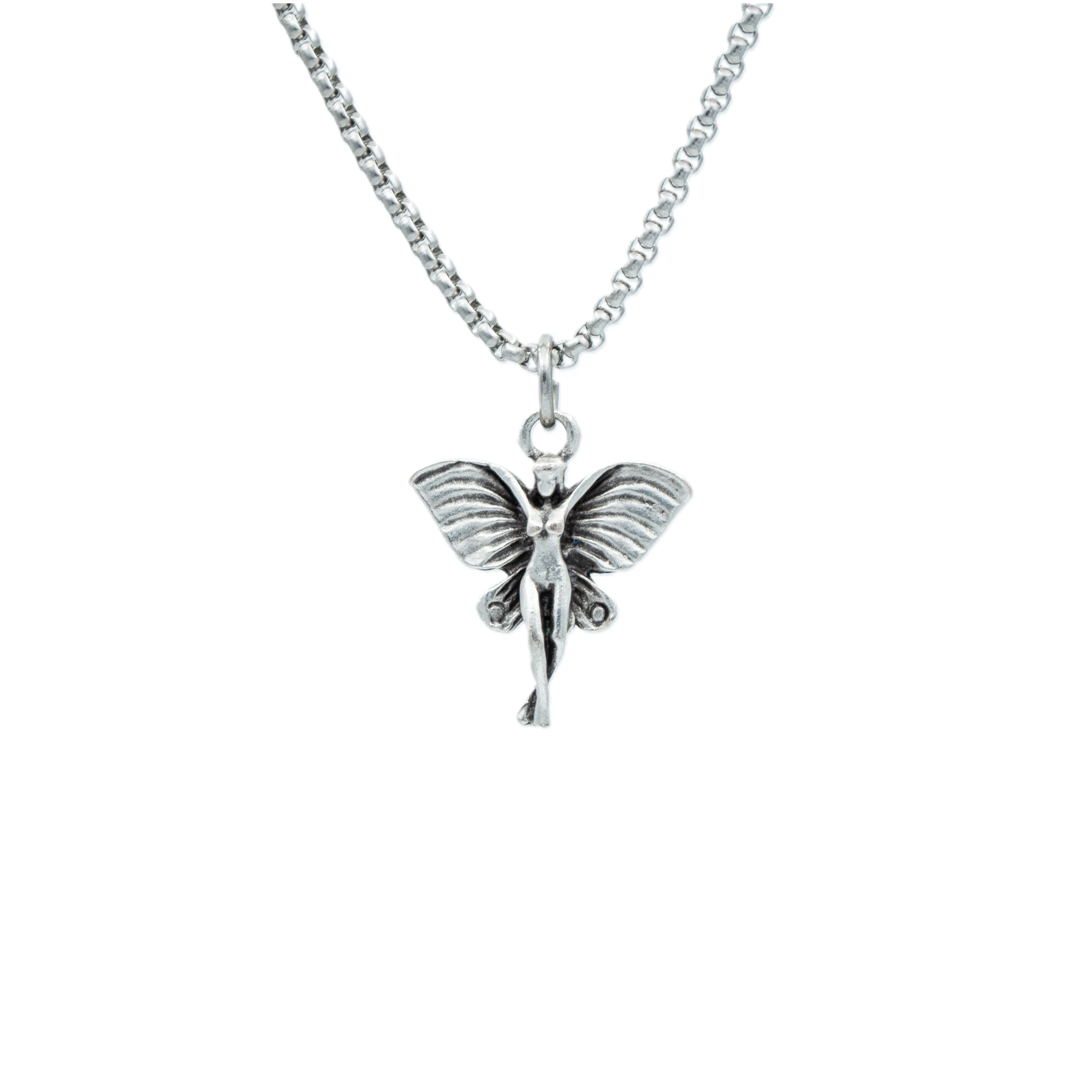 Minimal Kelebek Kanatlı Peri Kolye - Gümüş ( Silver ) Renk - 60 cm Örme Zincir Kolye