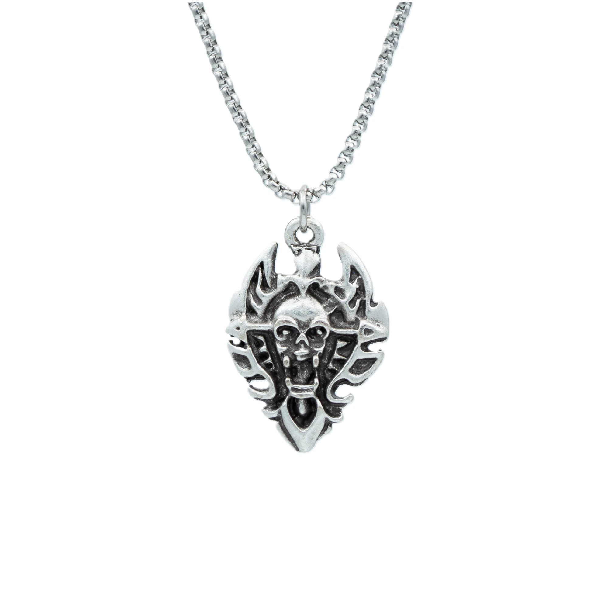 Diablo Kalkan Kolye - Gümüş ( Silver ) Renk - 60 cm Örme Zincir Kolye