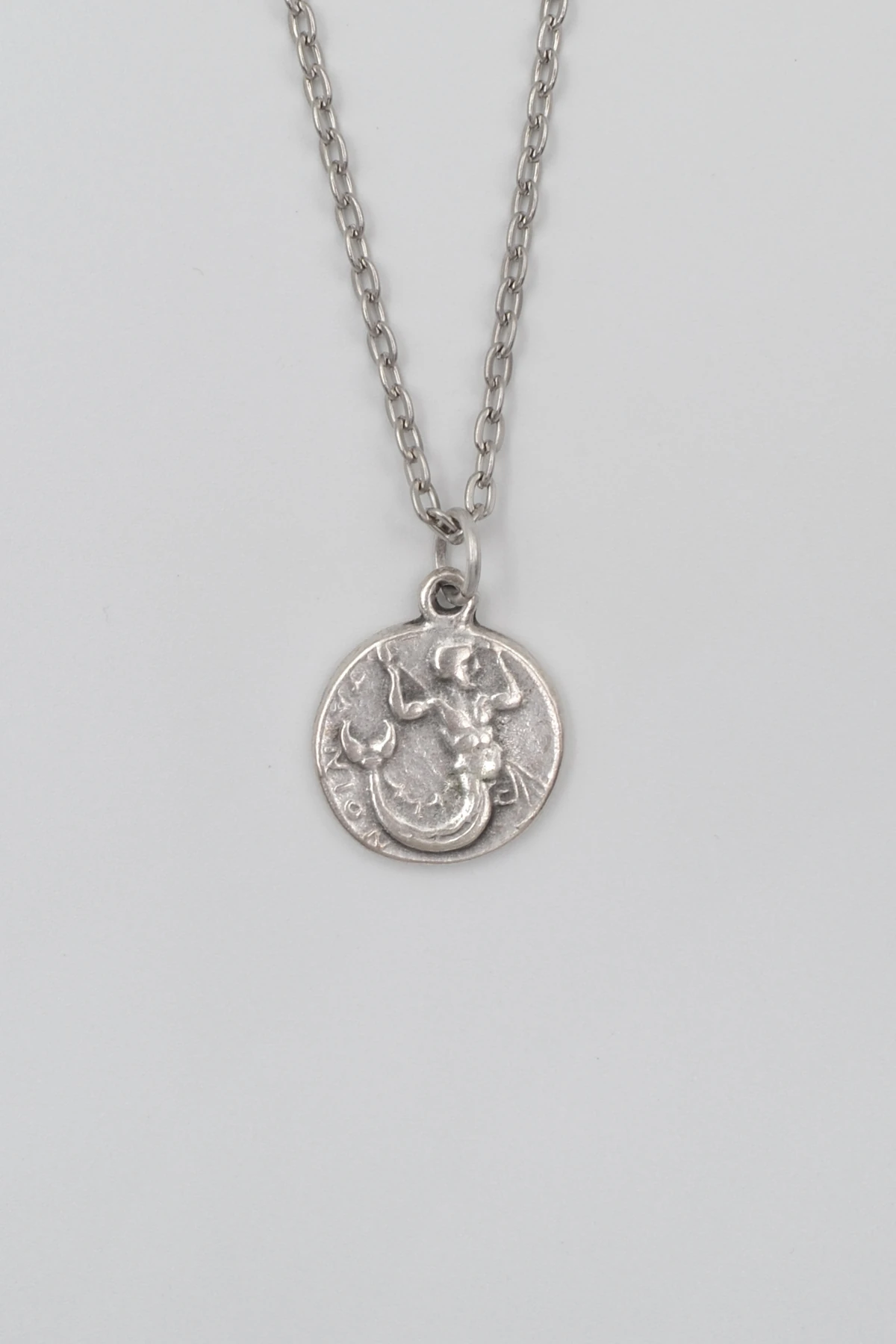 Antik Yunan Sikke Düz Ezme Zincir Kolye - Antik Gümüş Kaplama - Kadın Erkek - 60 cm