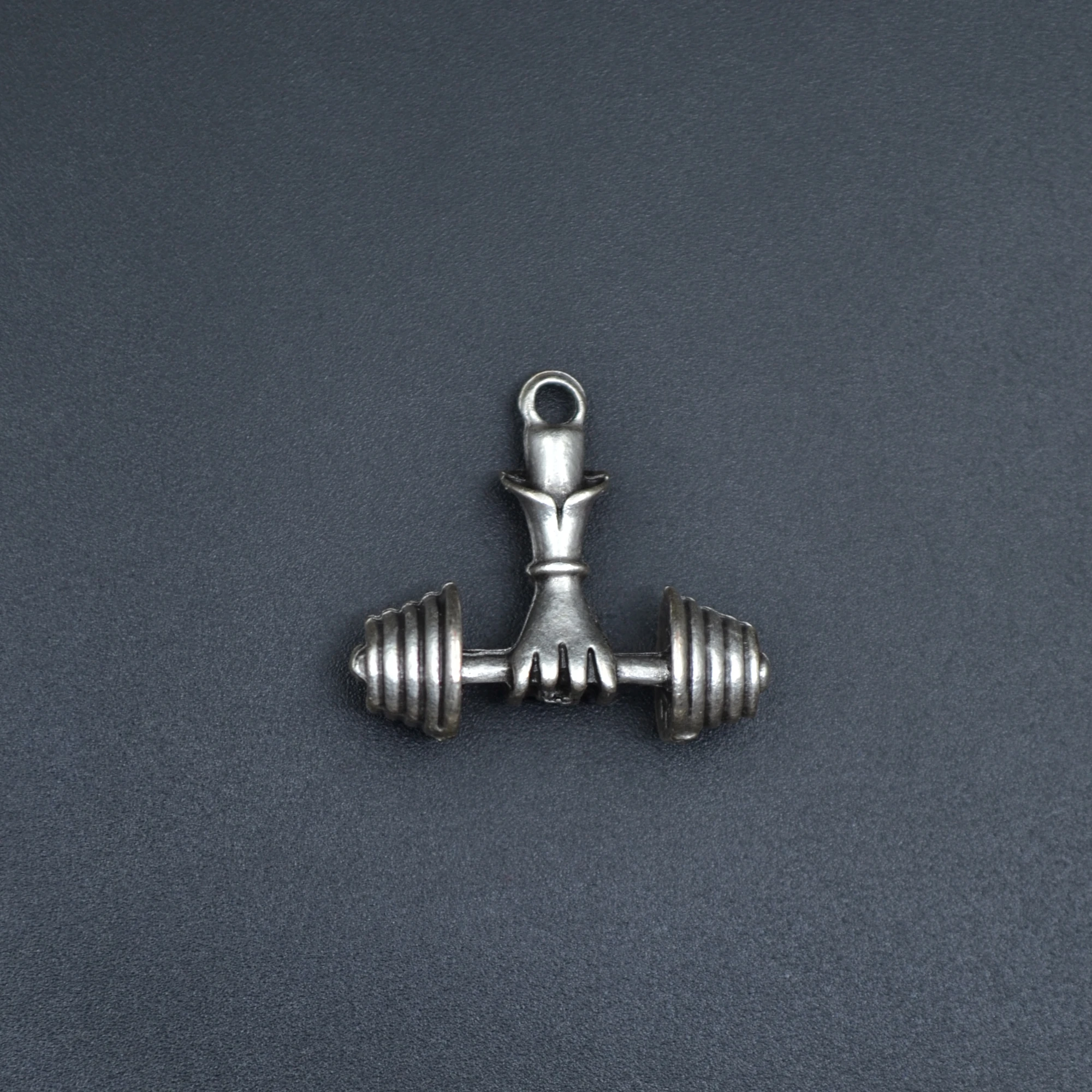 Sporcu Halter - Dambıl Kolye - Gümüş ( Silver ) Renk - 60 cm Deri İp Kolye