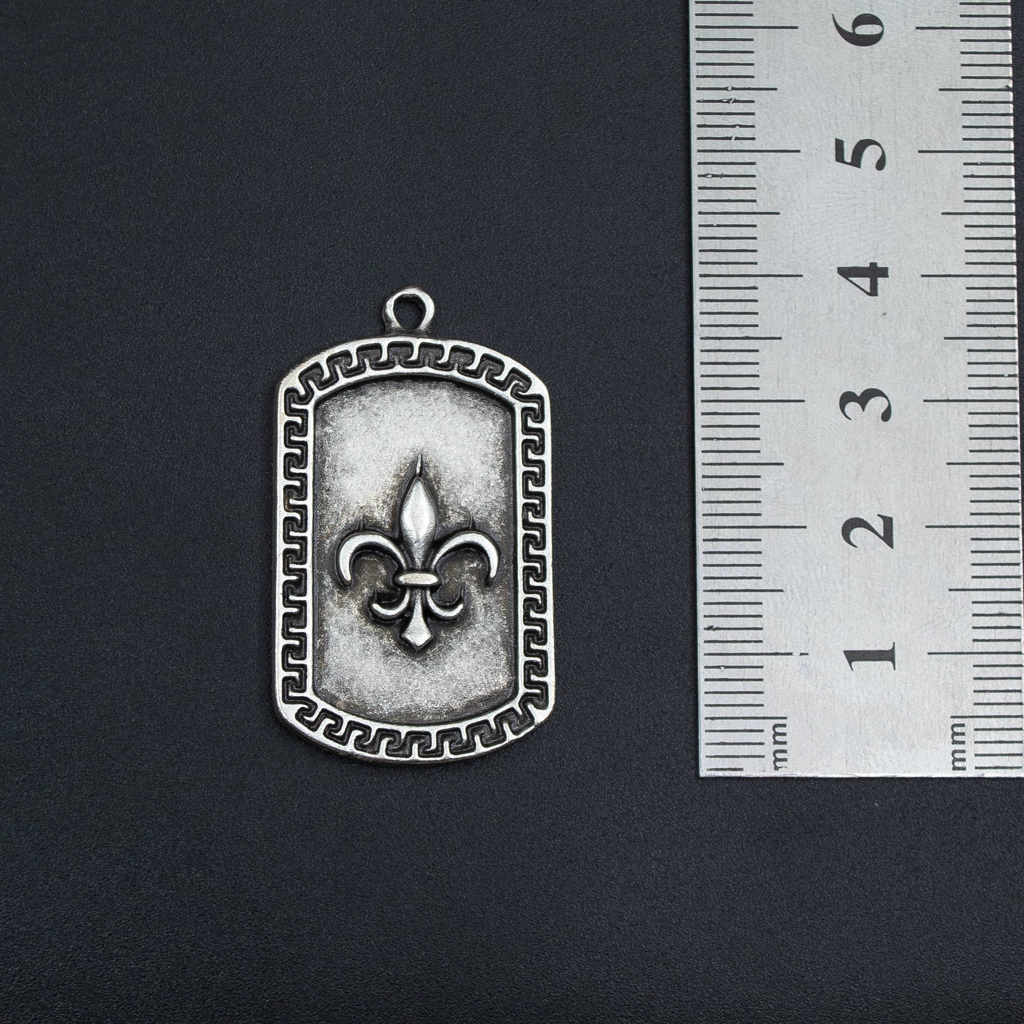Fleur-de-lis Zambak Künye Kolye - Gümüş ( Silver ) Renk - 60 cm Deri İp Kolye