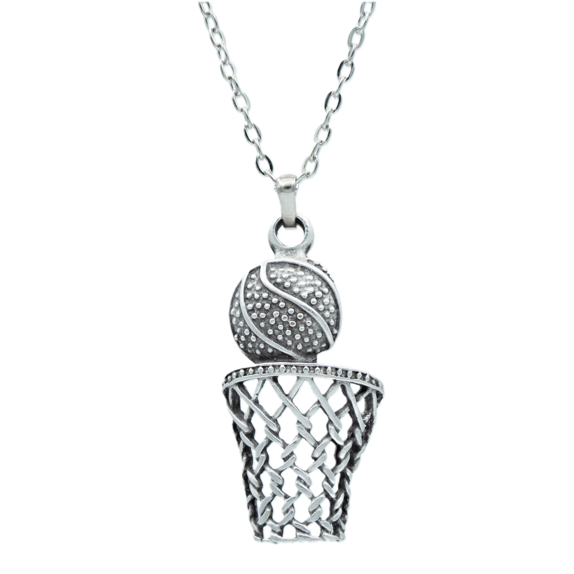 Basket Topu - File - Pota Kolye - Gümüş ( Silver ) Renk - 60 cm Düz Ezme Zincir Kolye