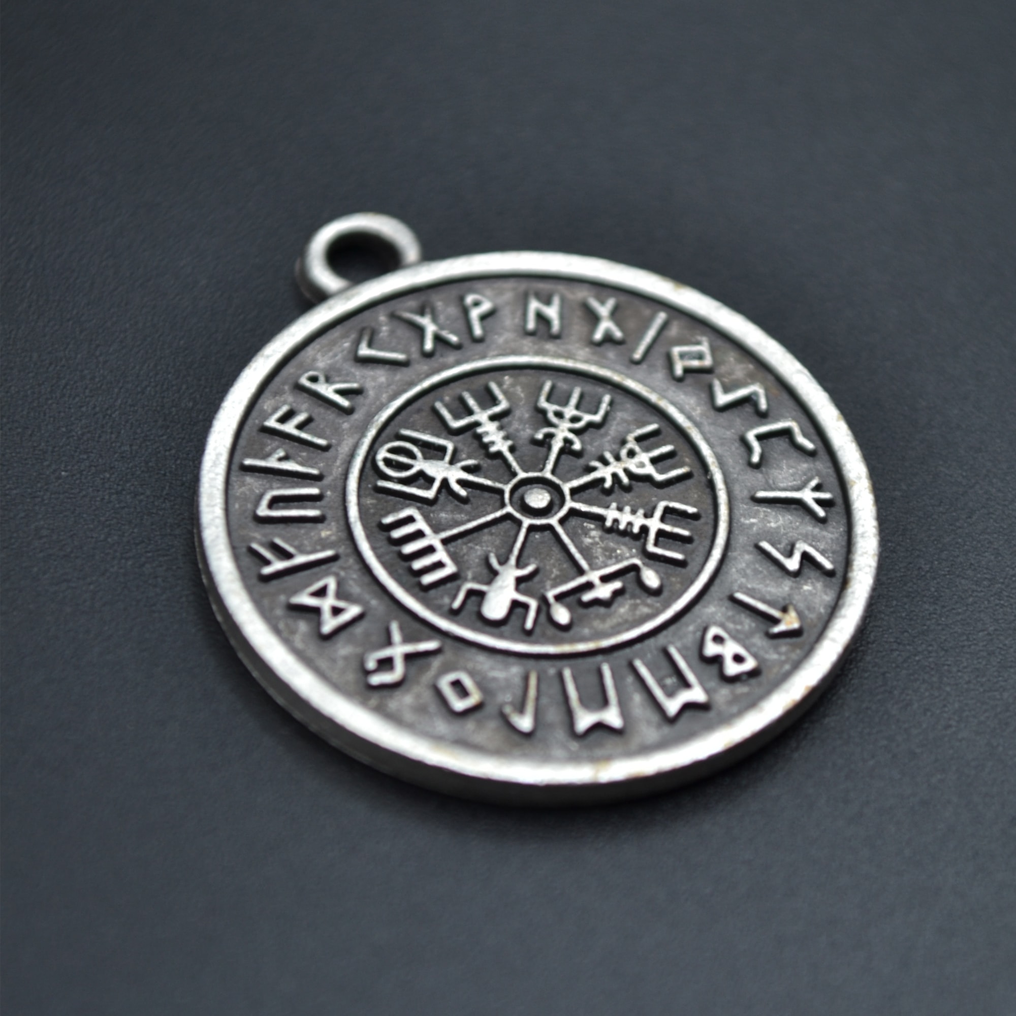 Vegvisir Viking Pusula Kolye - Gümüş ( Silver ) Renk - 60 cm Düz Ezme Zincir Kolye