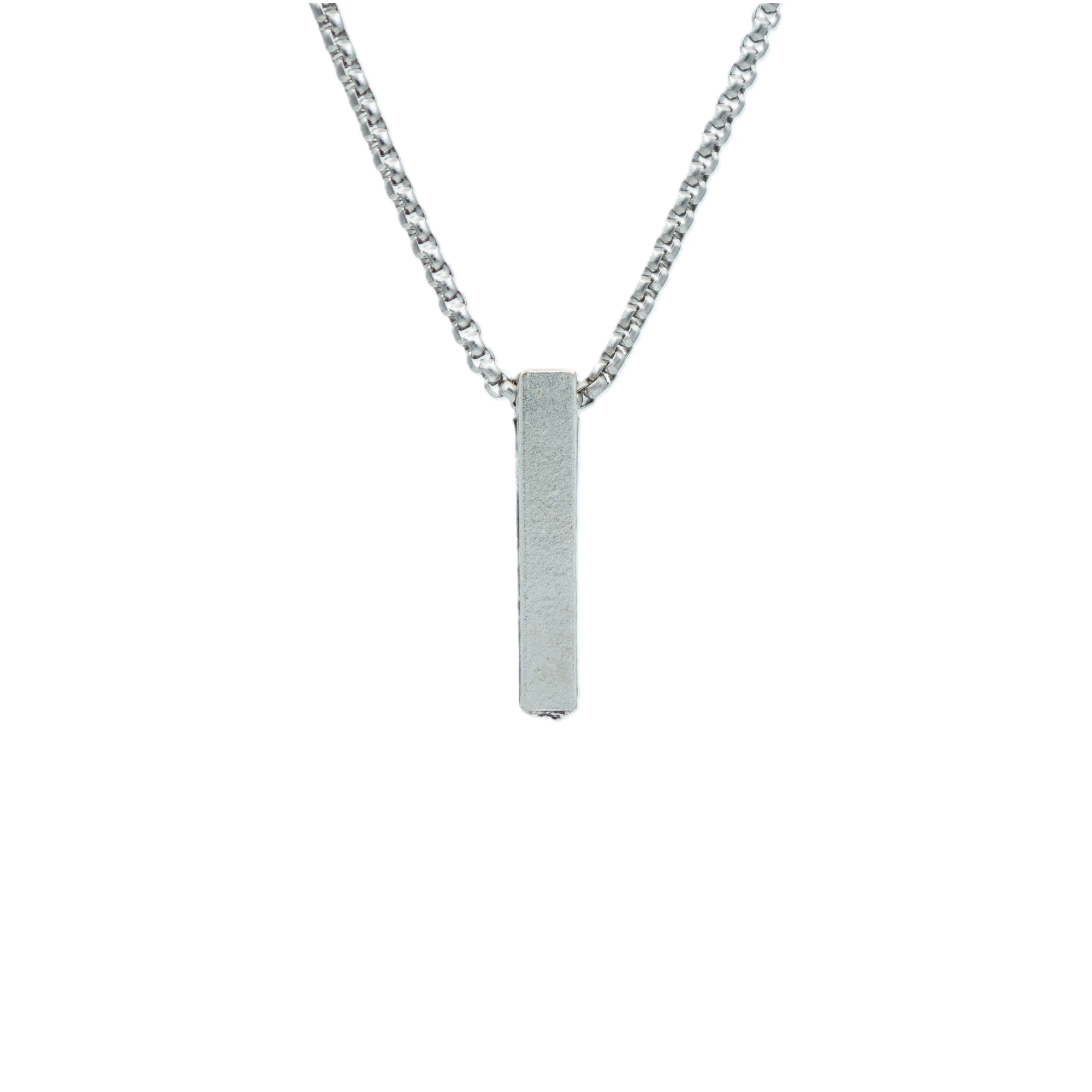 Kısa Çubuk - Prizma Kolye - Gümüş ( Silver ) Renk - 60 cm Örme Zincir Kolye