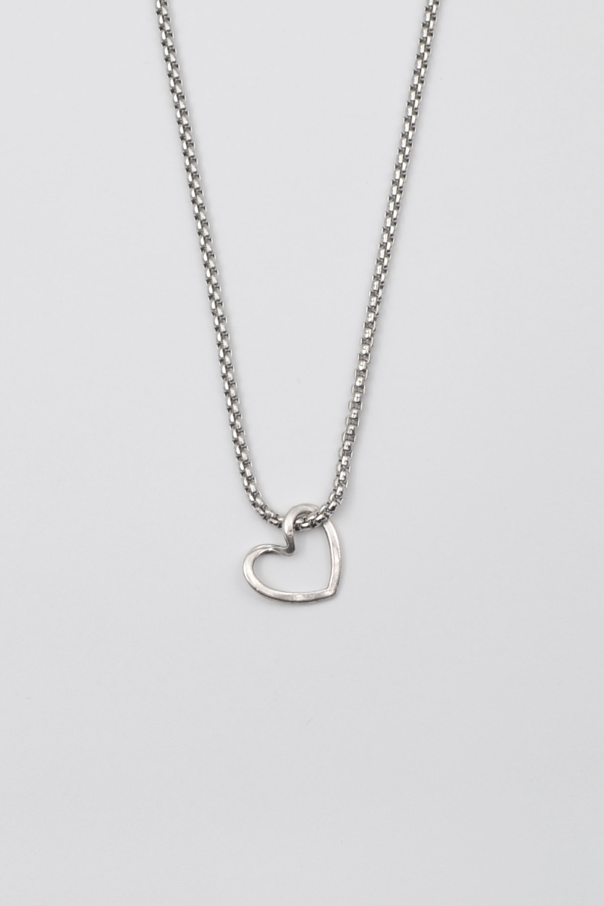Minimalist Kalp Kolye - Gümüş ( Silver ) Renk - 60 cm Örme Zincir Kolye