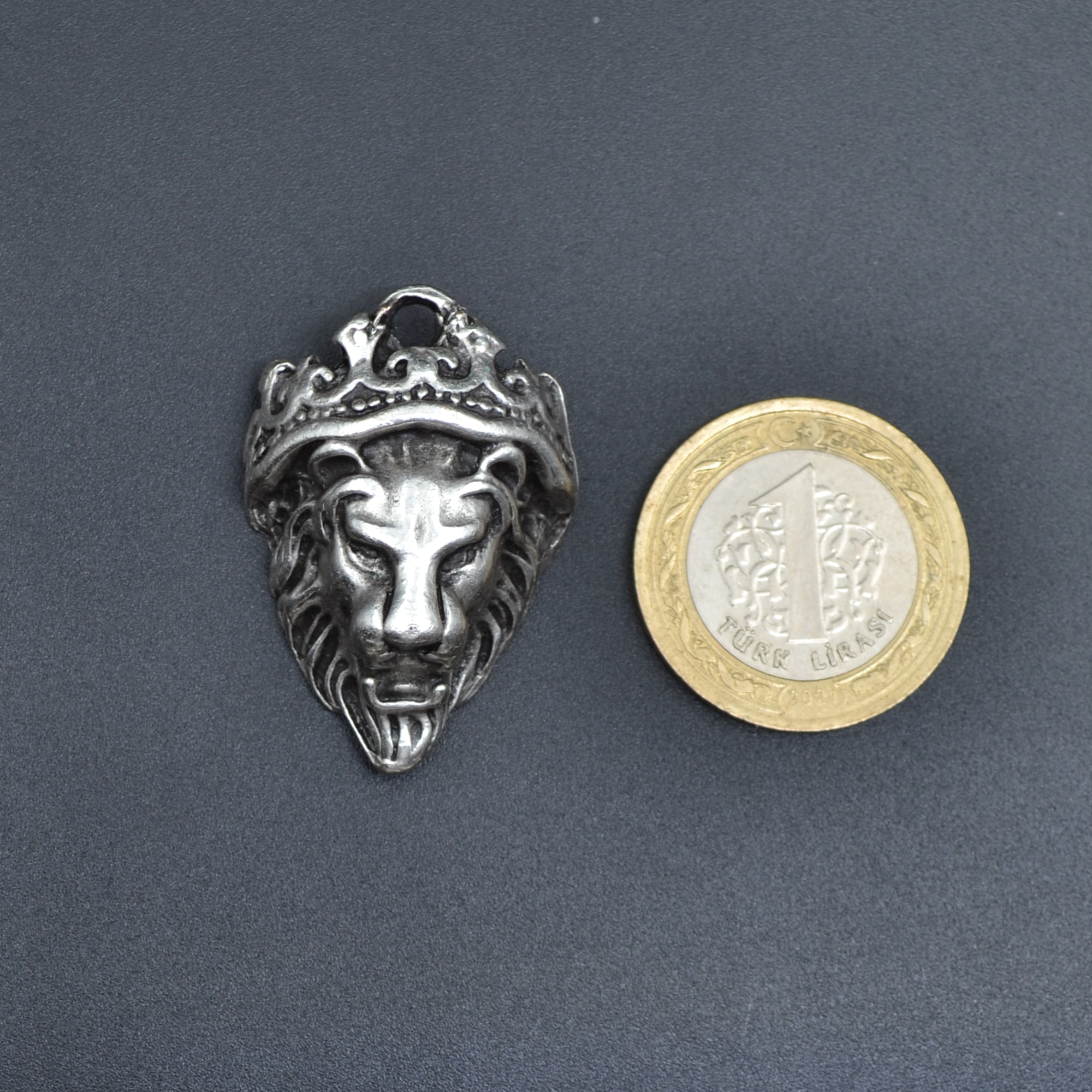 Aslan Kral Kolye - Gümüş ( Silver ) Renk - 60 cm Düz Ezme Zincir Kolye