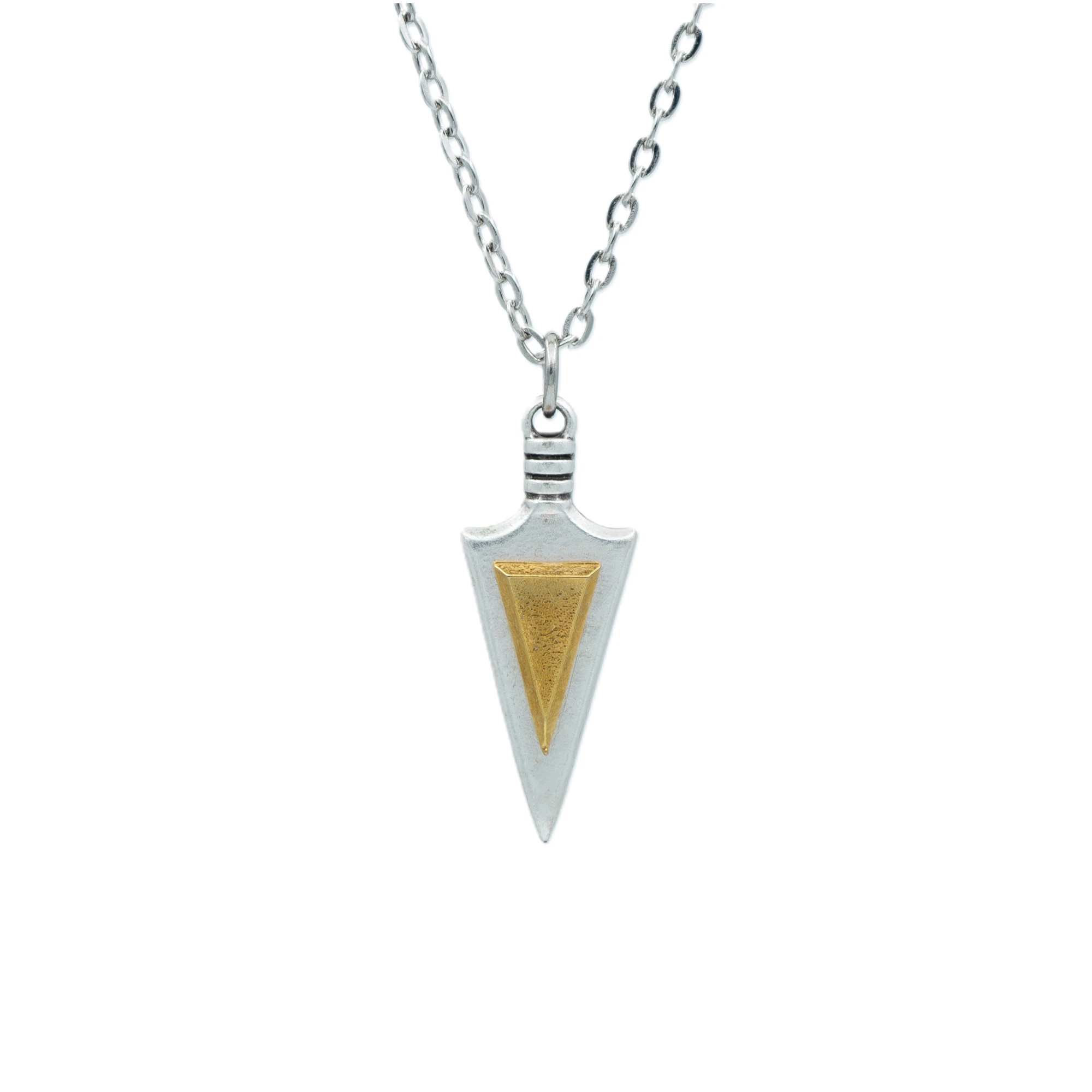 Ok Ucu Üçgen Detaylı Kolye - Gümüş ( Silver ) Renk - 60 cm Düz Ezme Zincir Kolye