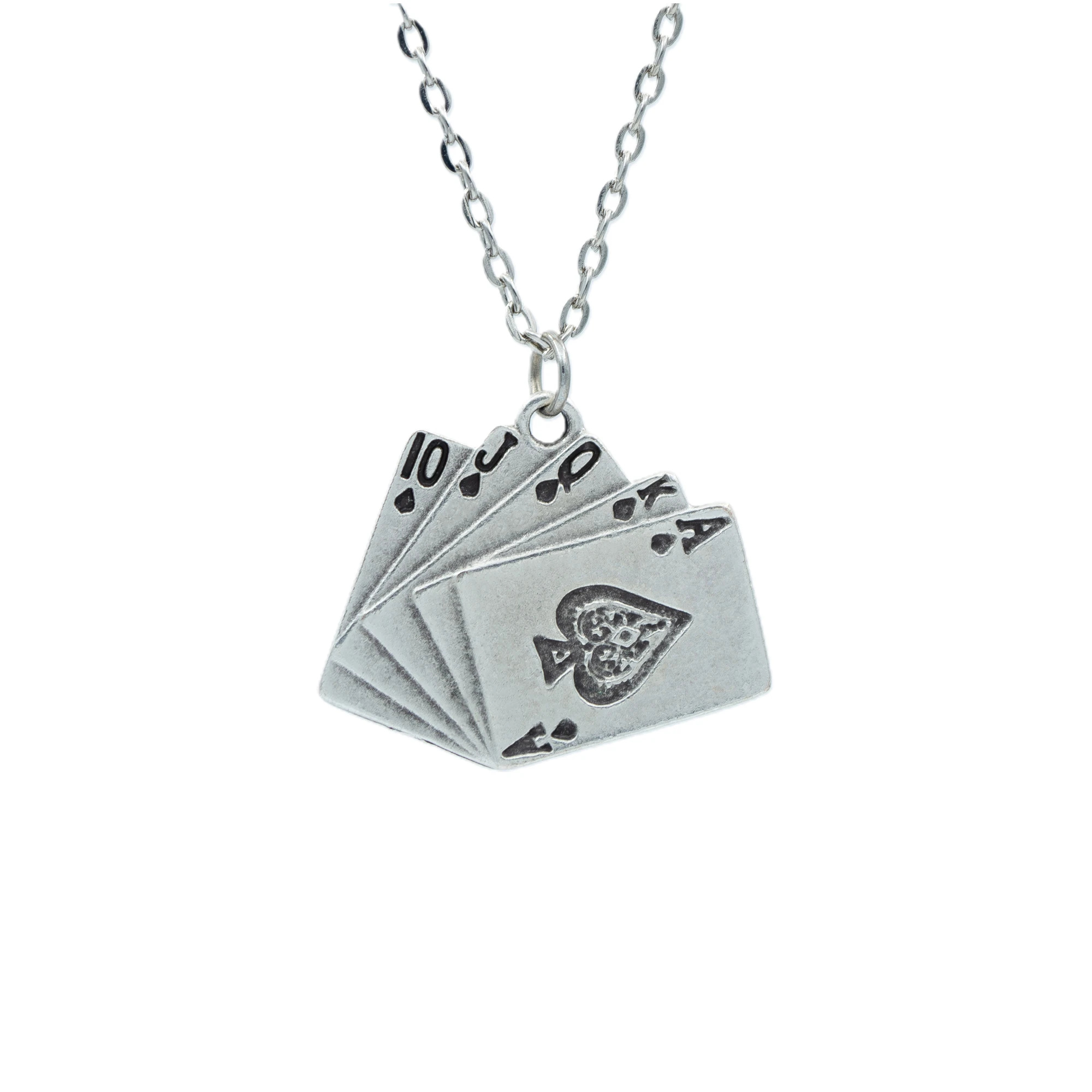 Poker İskambil Kolye - Gümüş ( Silver ) Renk - 60 cm Düz Ezme Zincir Kolye