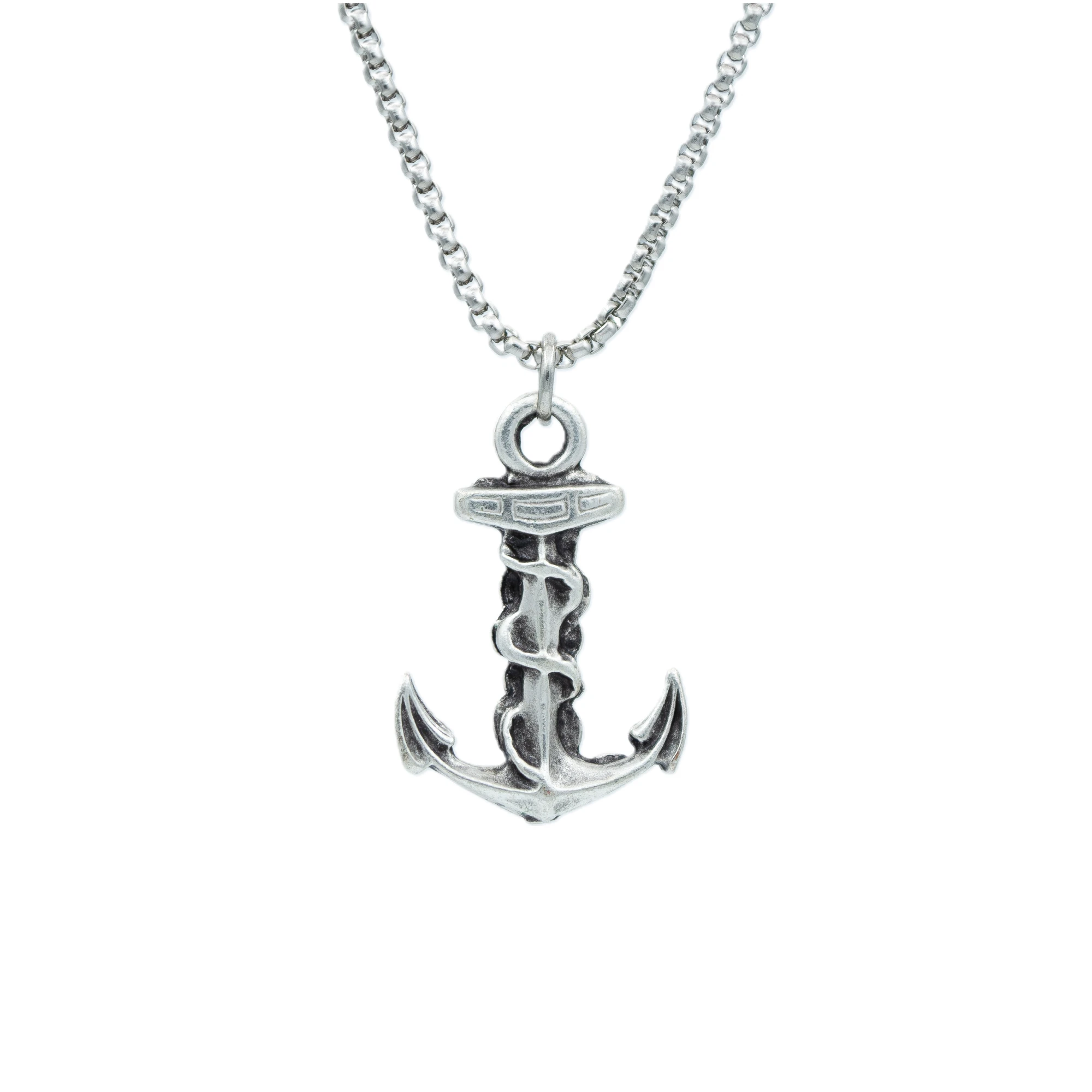 Gemi Çapası Kolye - Gümüş ( Silver ) Renk - 60 cm Örme Zincir Kolye