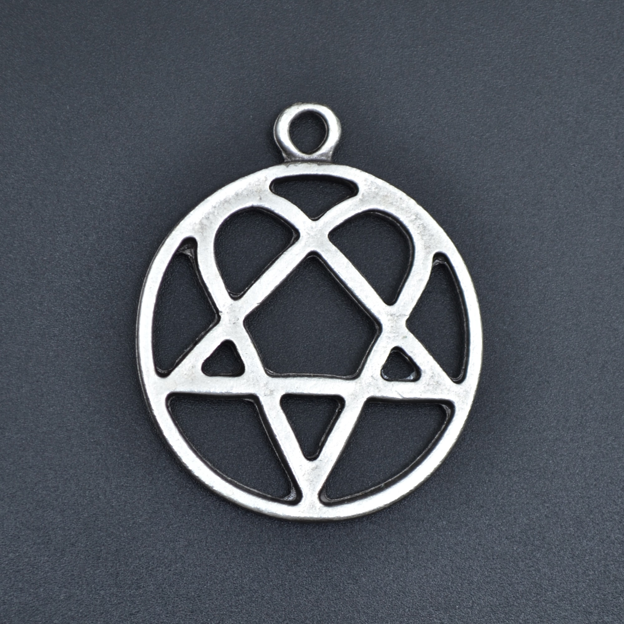 Büyük Heartagram Kolye - Gümüş ( Silver ) Renk - 60 cm Düz Ezme Zincir Kolye