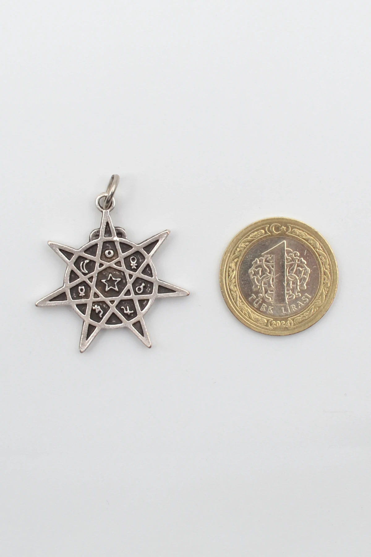 Astroloji 7 Nokta Yıldız Kolye Ucu - Gümüş ( Silver ) Renk