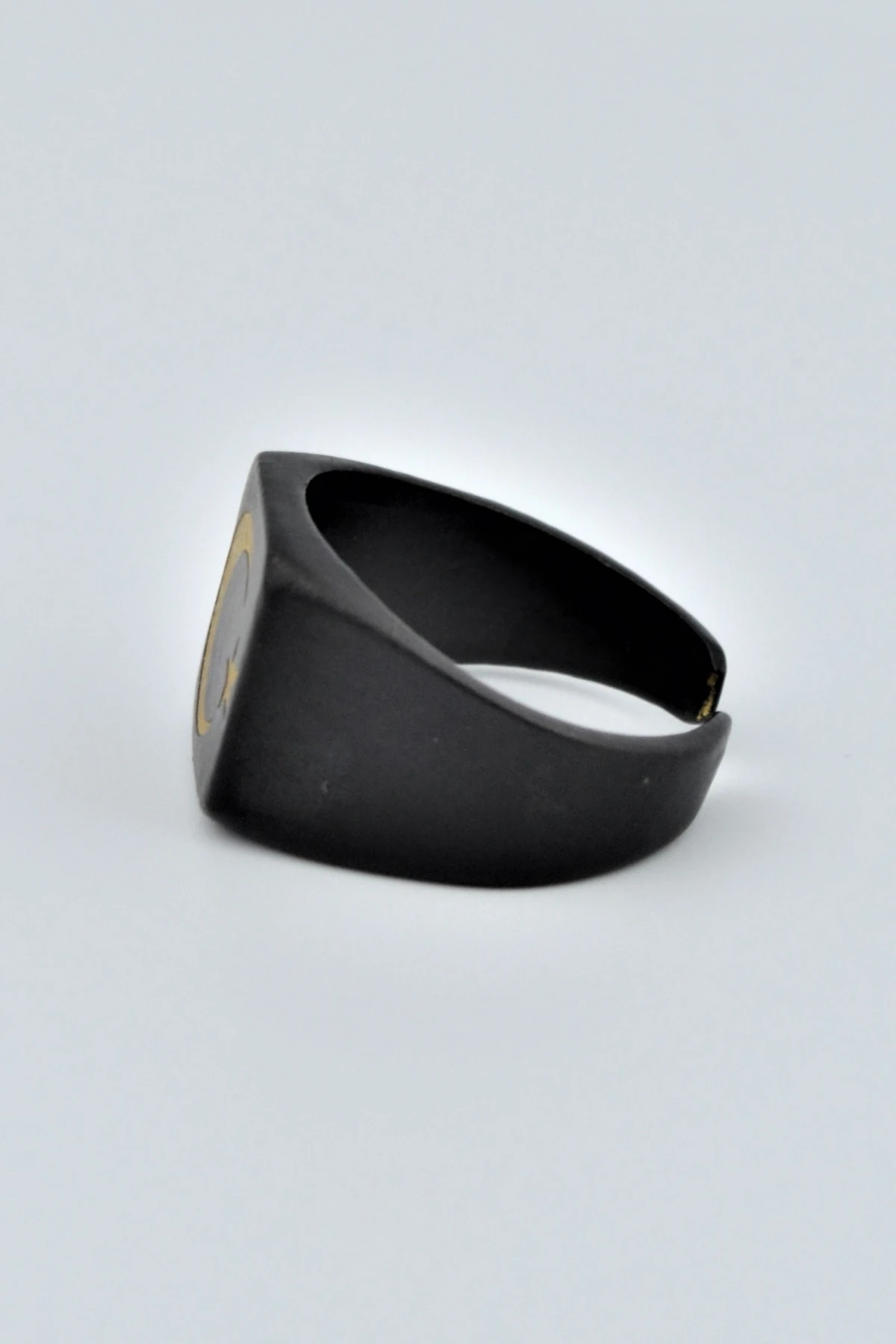 Ay Yıldız Kare Şovalye Mat Siyah Ayarlamalı Erkek Yüzük