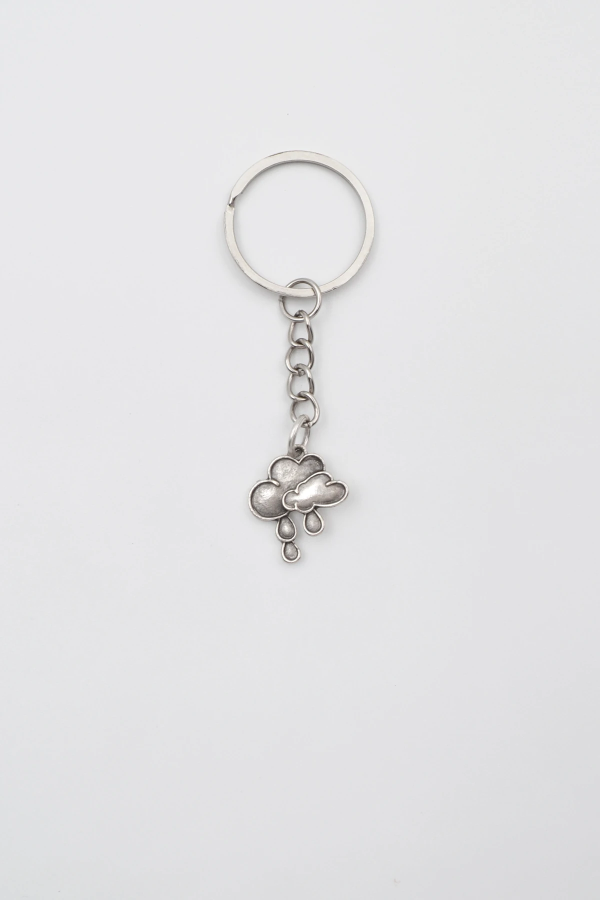 Bulut ve Yağmur Damlası Anahtarlık - Antik Gümüş Kaplama - Kadın Erkek