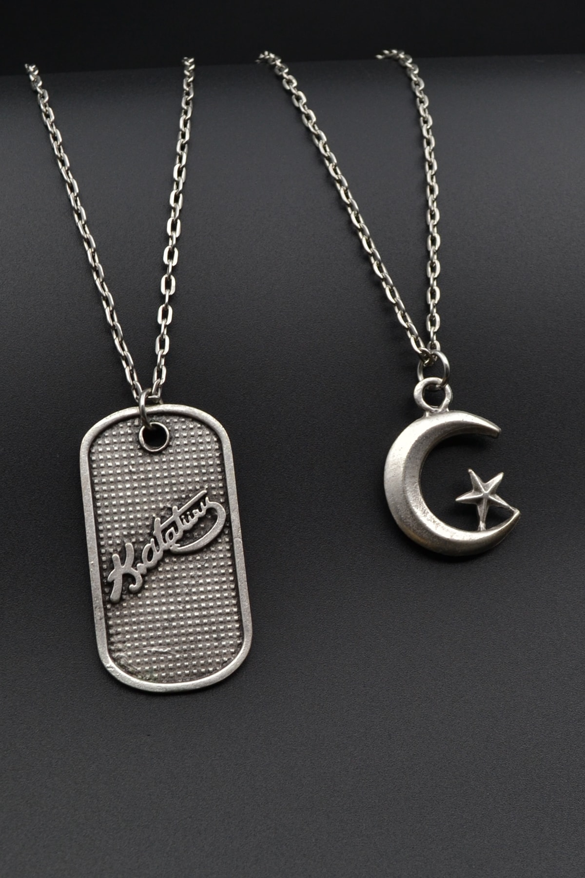 2'li Kemal Atatürk İmza Künye - Ay Yıldız Erkek Kadın Kolye Seti