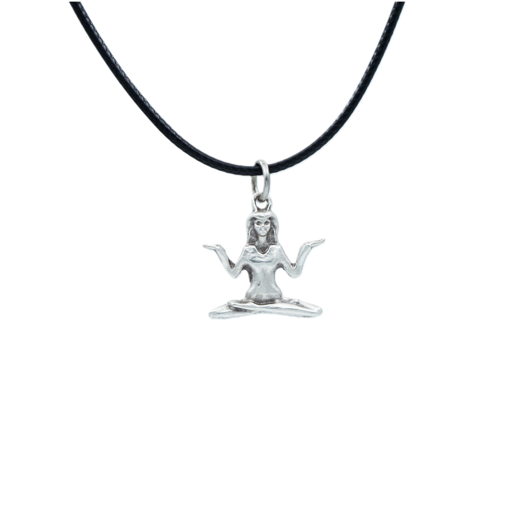 Minimal Yoga Kolye - Gümüş ( Silver ) Renk - 60 cm Deri İp Kolye