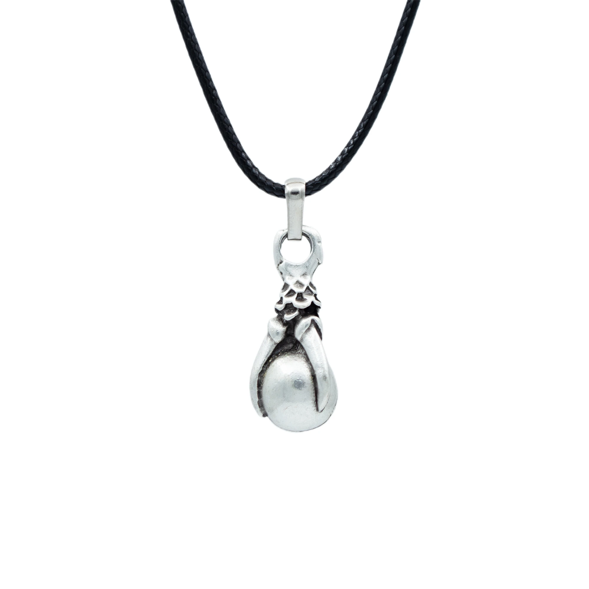 Gotik Ejderha Pençesi Kolye - Gümüş ( Silver ) Renk - 60 cm Deri İp Kolye