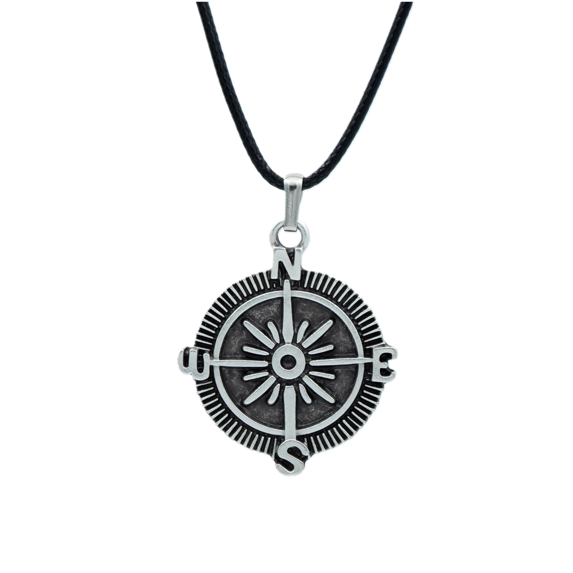 Pusula Kolye - Gümüş ( Silver ) Renk - 60 cm Deri İp Kolye