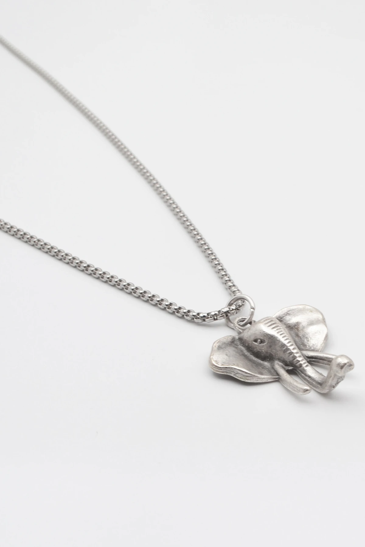 Fil Kafası KolyeÖrme Zincir Kolye - Antik Gümüş Kaplama - Kadın Erkek - 60 cm