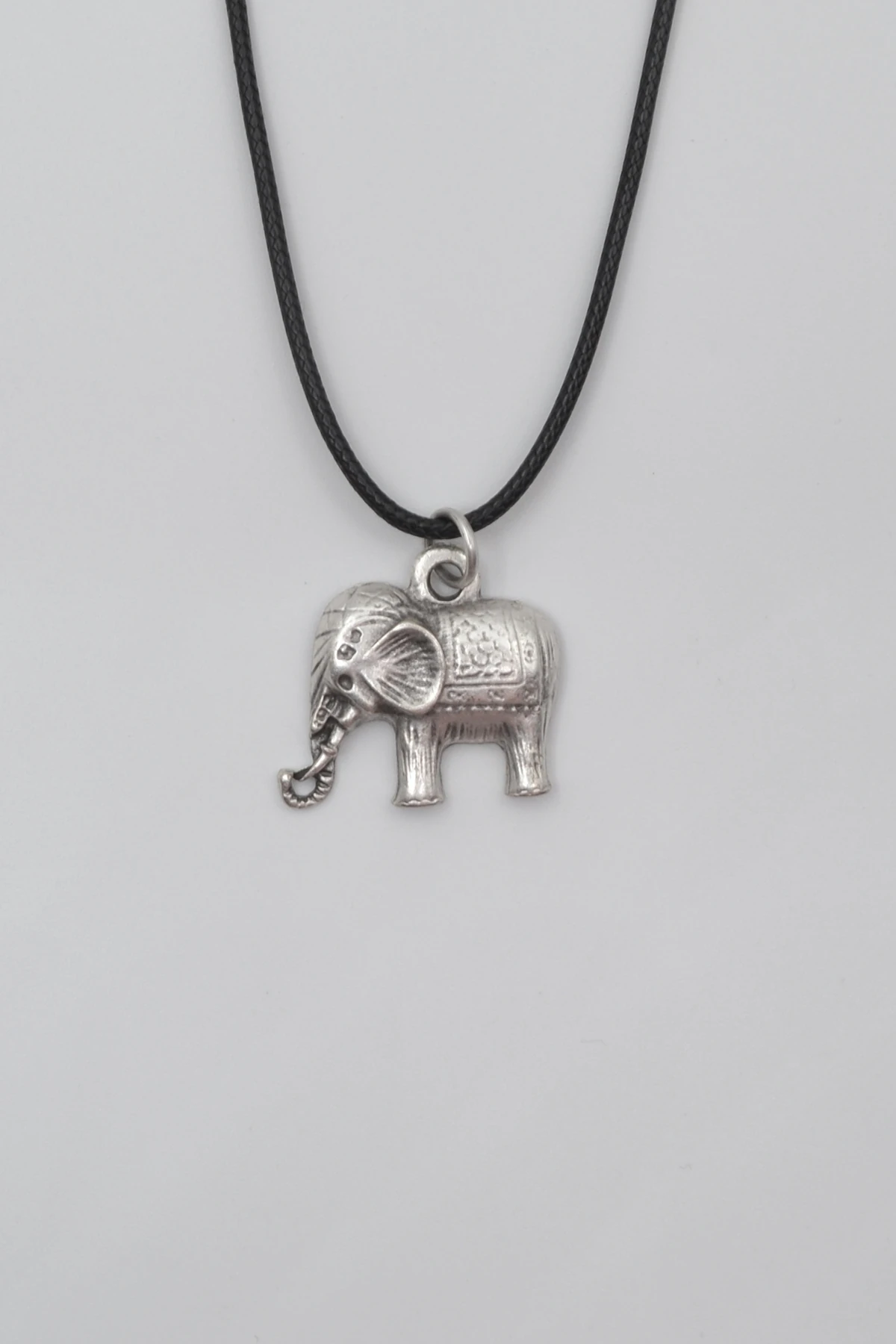 Vintage Fil Siyah Deri İp Kolye - Antik Gümüş Kaplama - Kadın Erkek - 60 cm