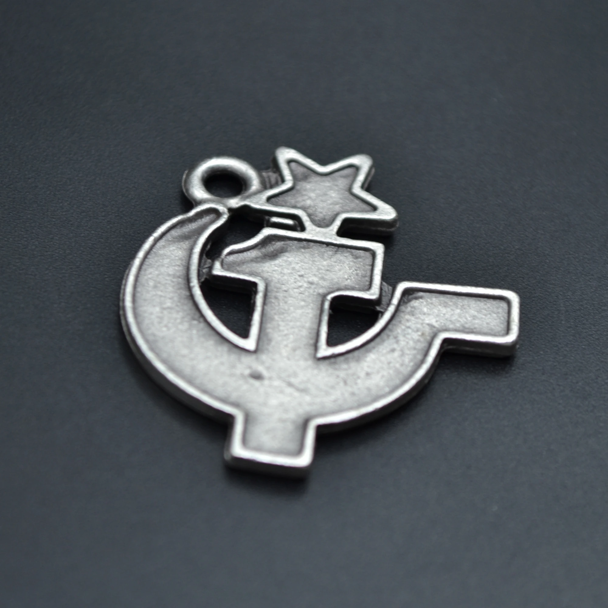 Orak ve Çekiç Kolye - Gümüş ( Silver ) Renk - 60 cm Deri İp Kolye