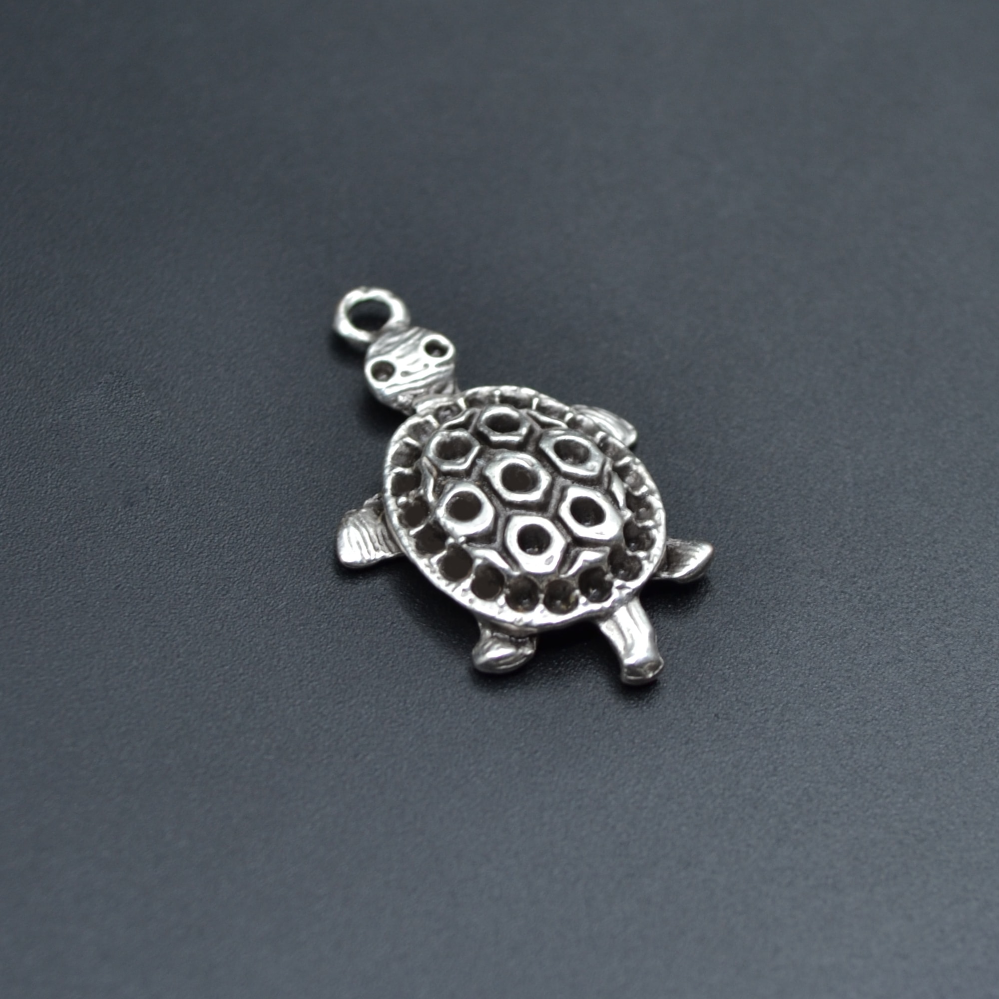 Kaplumbağ Kolye - Gümüş ( Silver ) Renk - 60 cm Düz Ezme Zincir Kolye