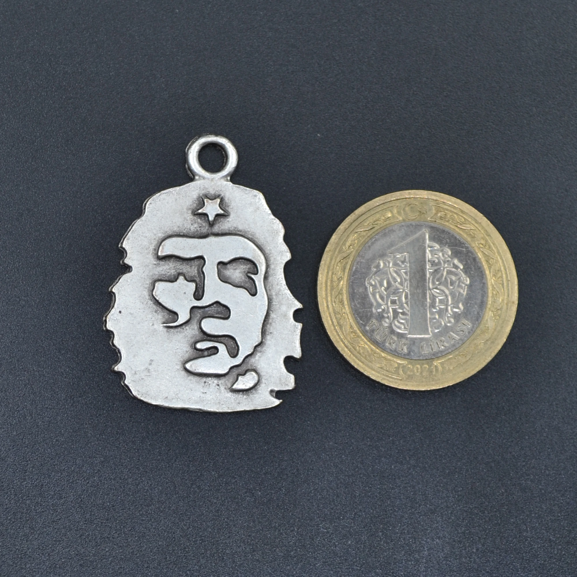 Che Guevara Kolye - Gümüş ( Silver ) Renk - 60 cm Örme Zincir Kolye