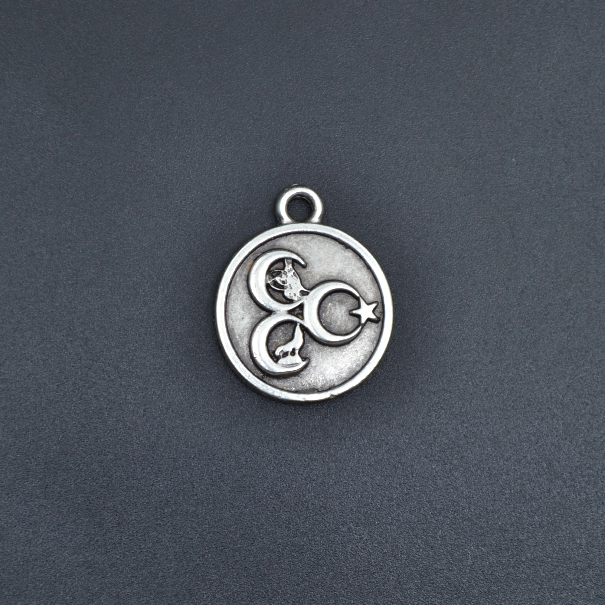 3 Hilal - Ay Yıldız - Kurt- Tuğra Kolye - Gümüş ( Silver ) Renk - 60 cm Düz Ezme Zincir Kolye