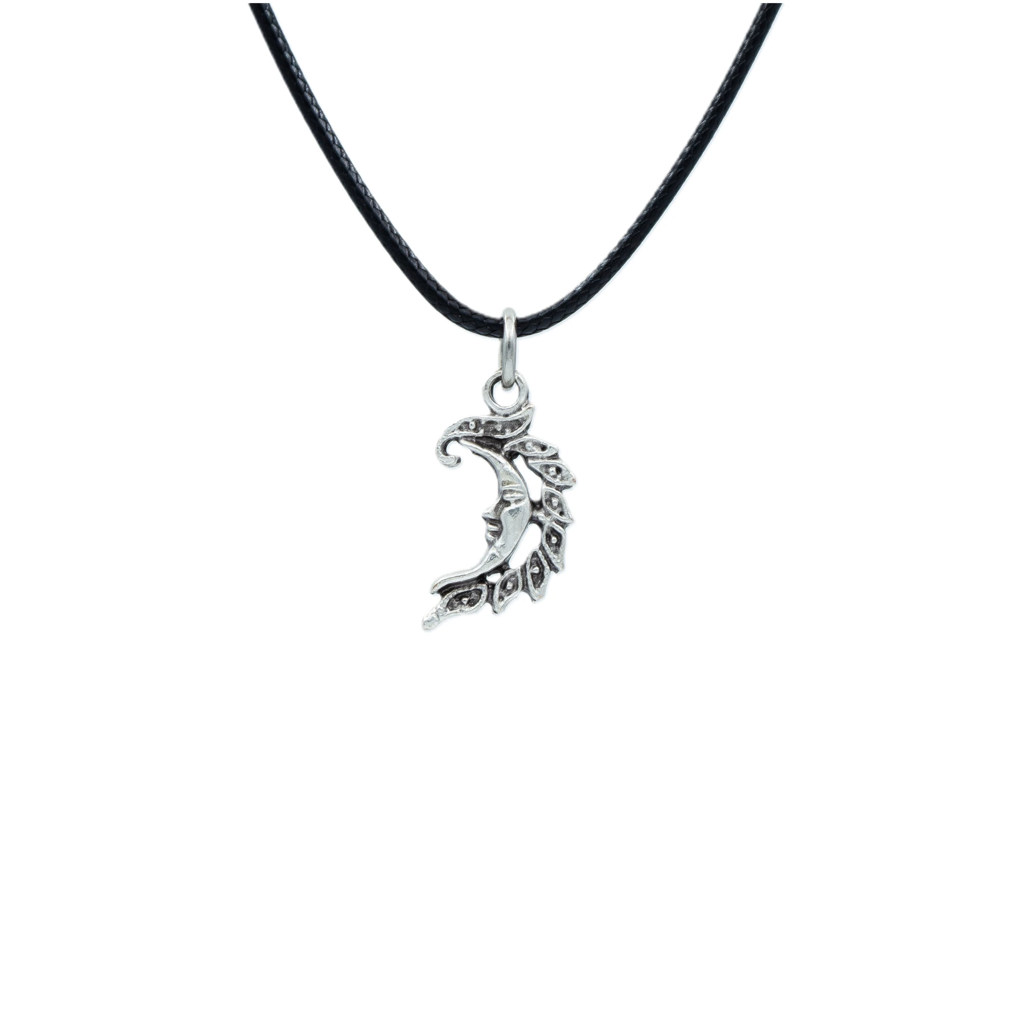 Minimal Ay Dede Kolye - Gümüş ( Silver ) Renk - 60 cm Deri İp Kolye