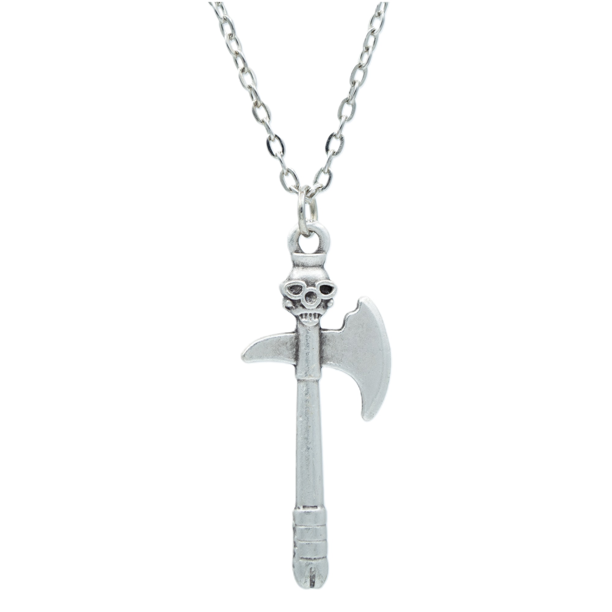 Kuru Kafa Savaş Baltası Kolye - Gümüş ( Silver ) Renk - 60 cm Düz Ezme Zincir Kolye