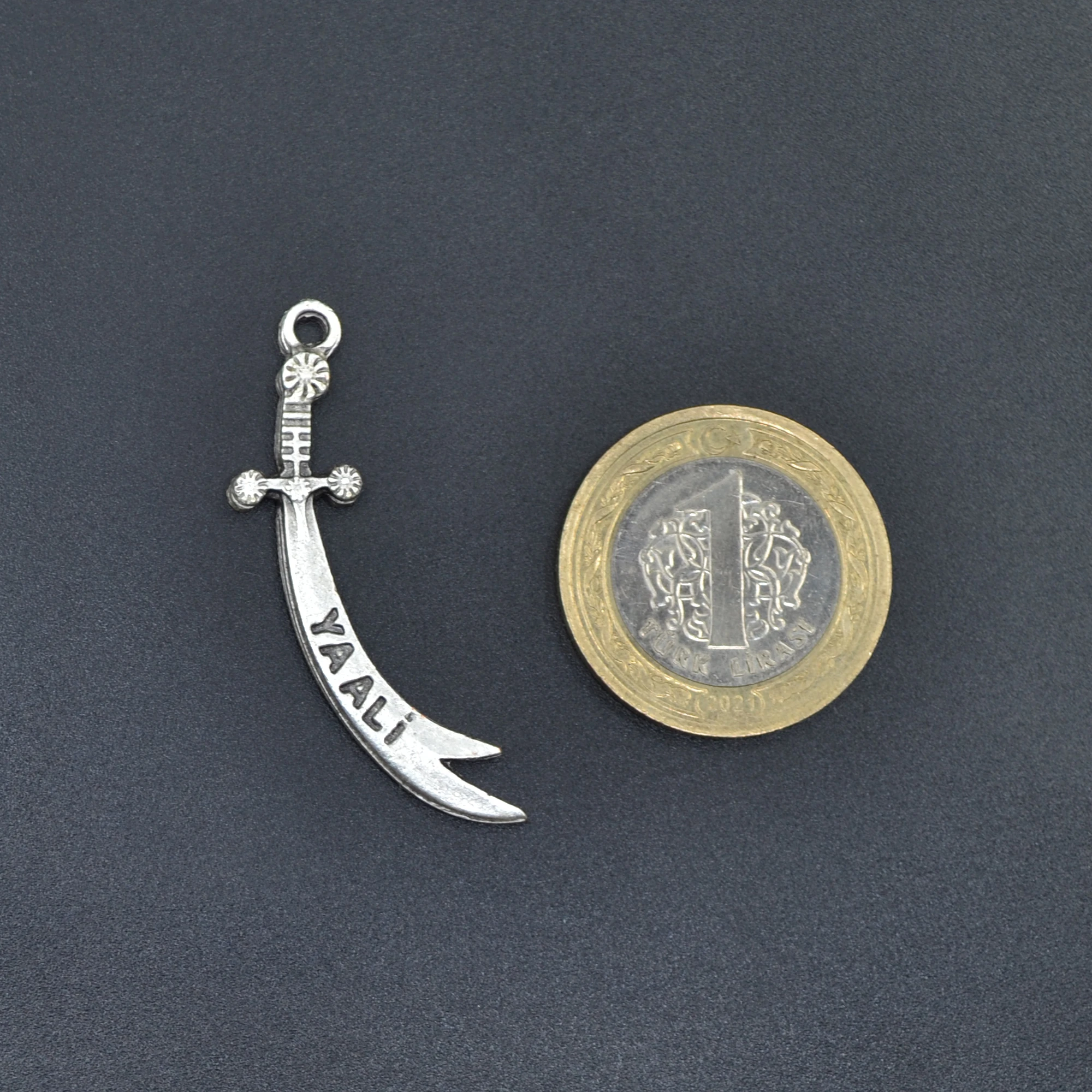 Zülfikar Kılıcı - Ya Ali Kolye - Gümüş ( Silver ) Renk - 60 cm Düz Ezme Zincir Kolye