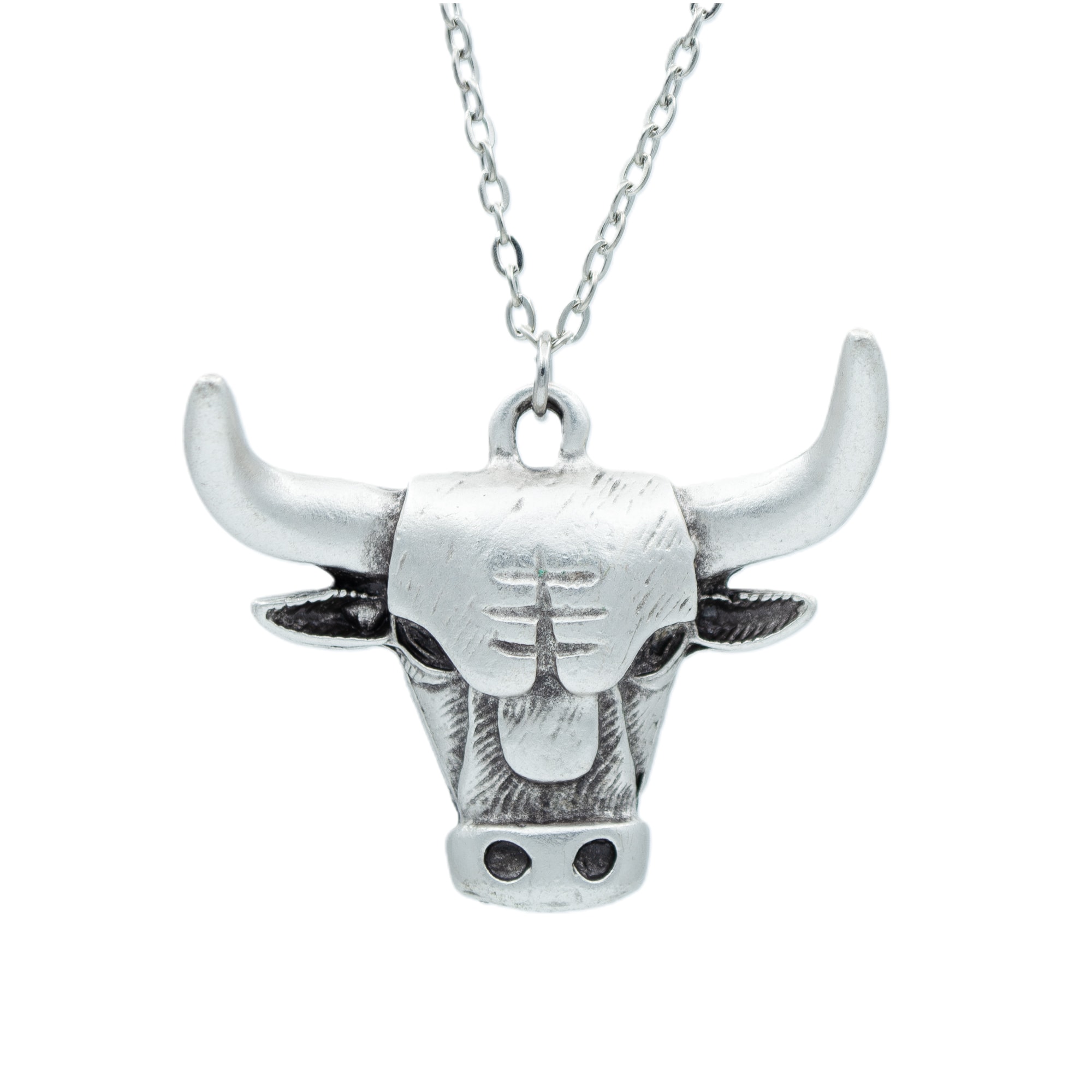 Boğa Kolye - Gümüş ( Silver ) Renk - 60 cm Düz Ezme Zincir Kolye