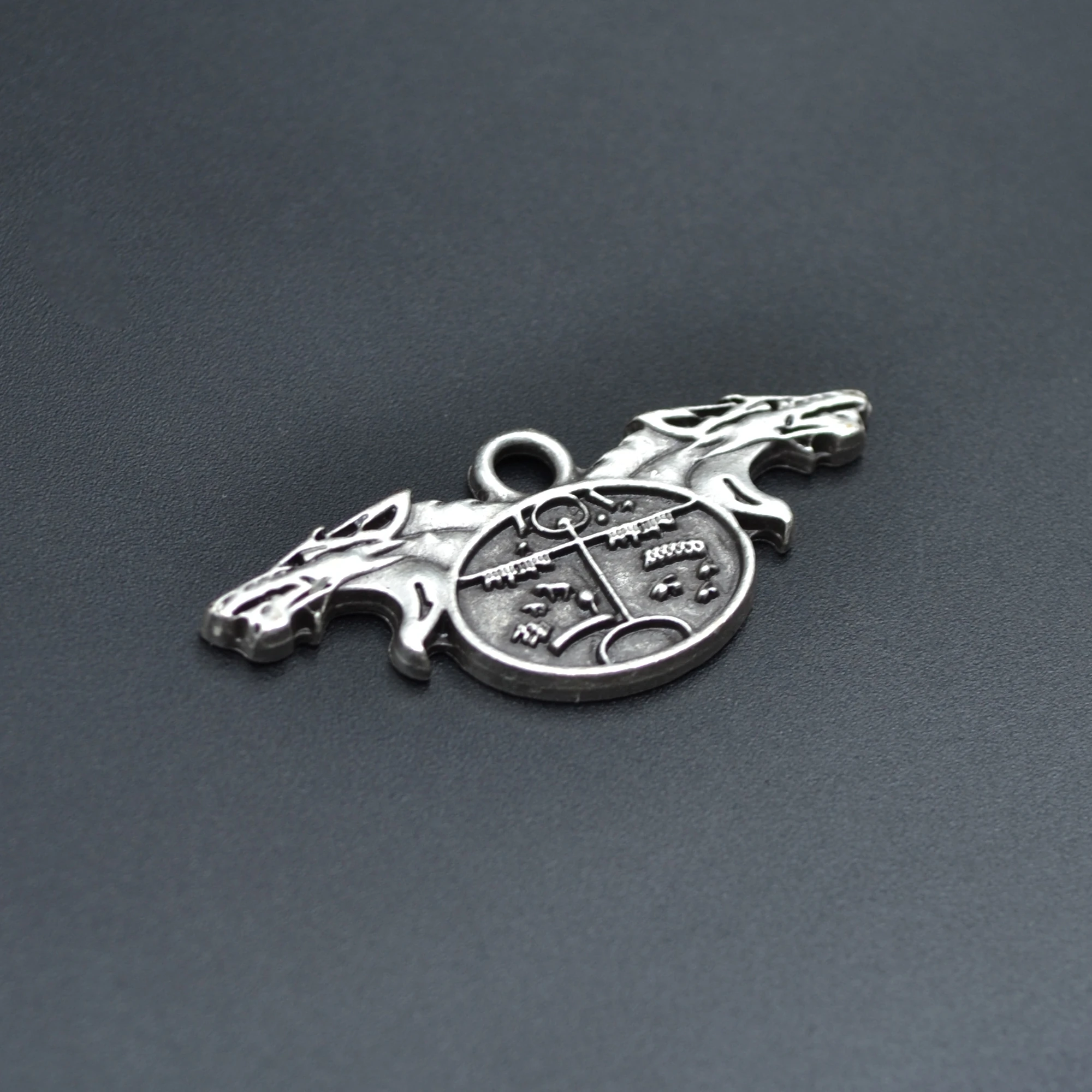 Şaman Kam Davulu - Kurt Kolye - Gümüş ( Silver ) Renk - 60 cm Düz Ezme Zincir Kolye