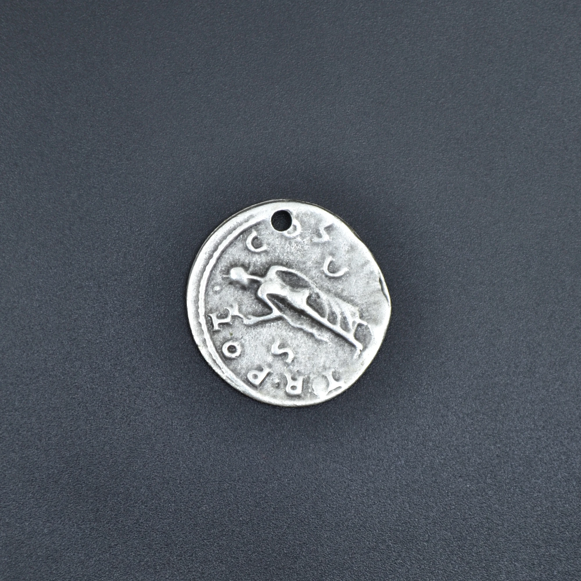 Caesar Roma Parası Sikke Kolye - Gümüş ( Silver ) Renk - 60 cm Düz Ezme Zincir Kolye