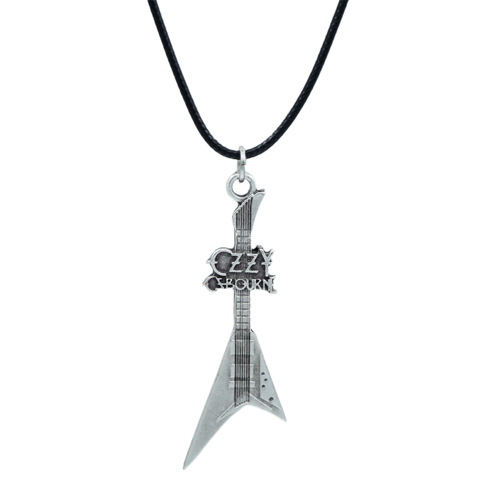 Ozzy Osbourne Elektro Gitar Kolye - Gümüş ( Silver ) Renk - 60 cm Deri İp Kolye