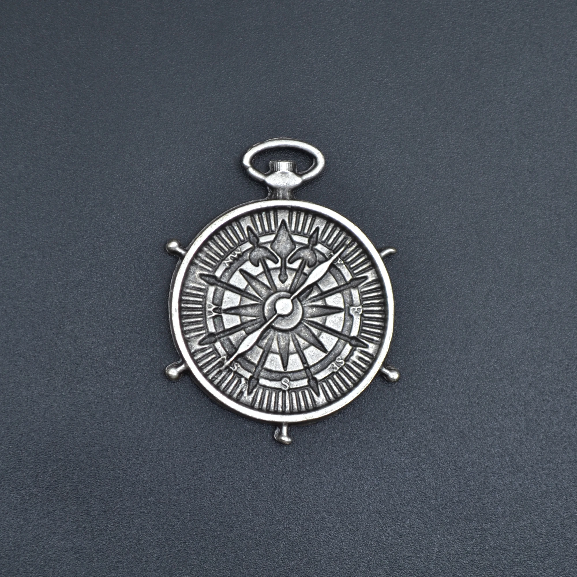 Pusula Kolye - Gümüş ( Silver ) Renk - 60 cm Deri İp Kolye