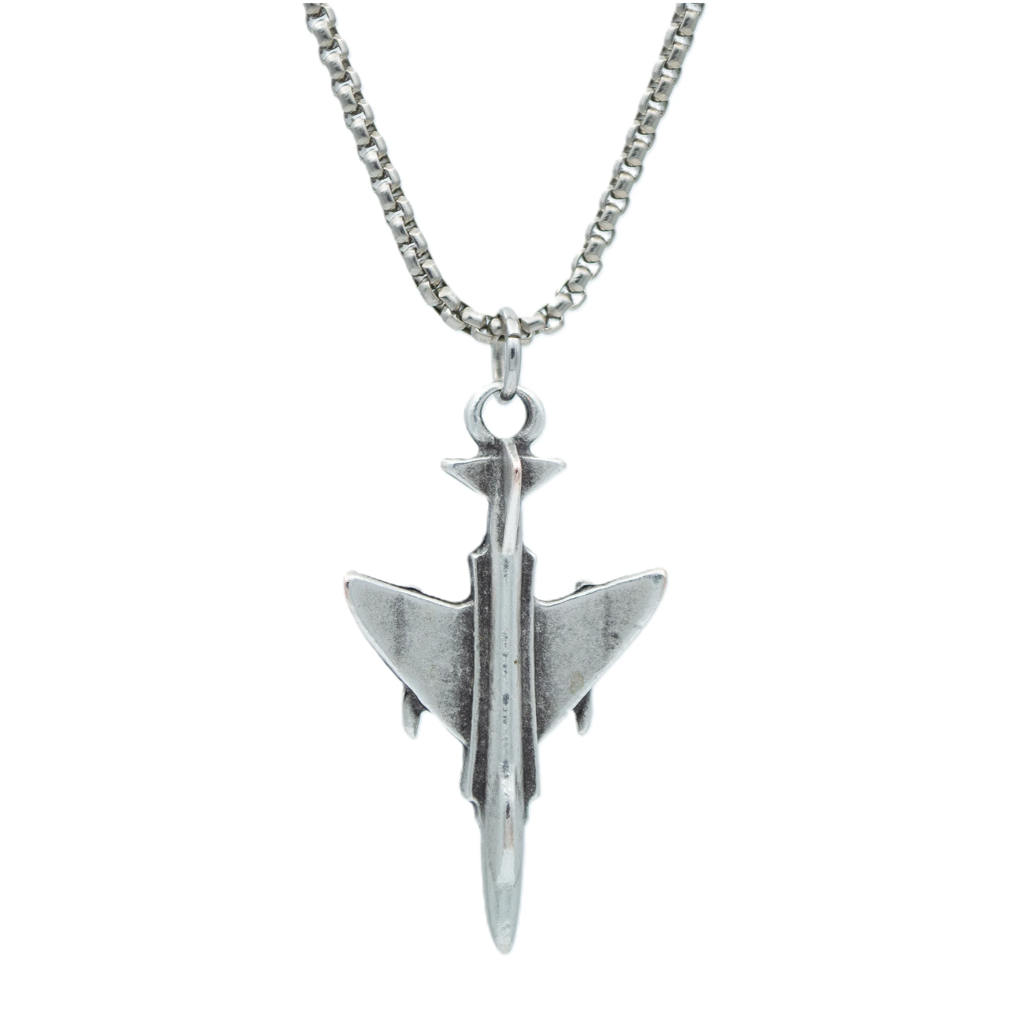 F4 Phantom Uçak Kolye - Gümüş ( Silver ) Renk - 60 cm Örme Zincir Kolye