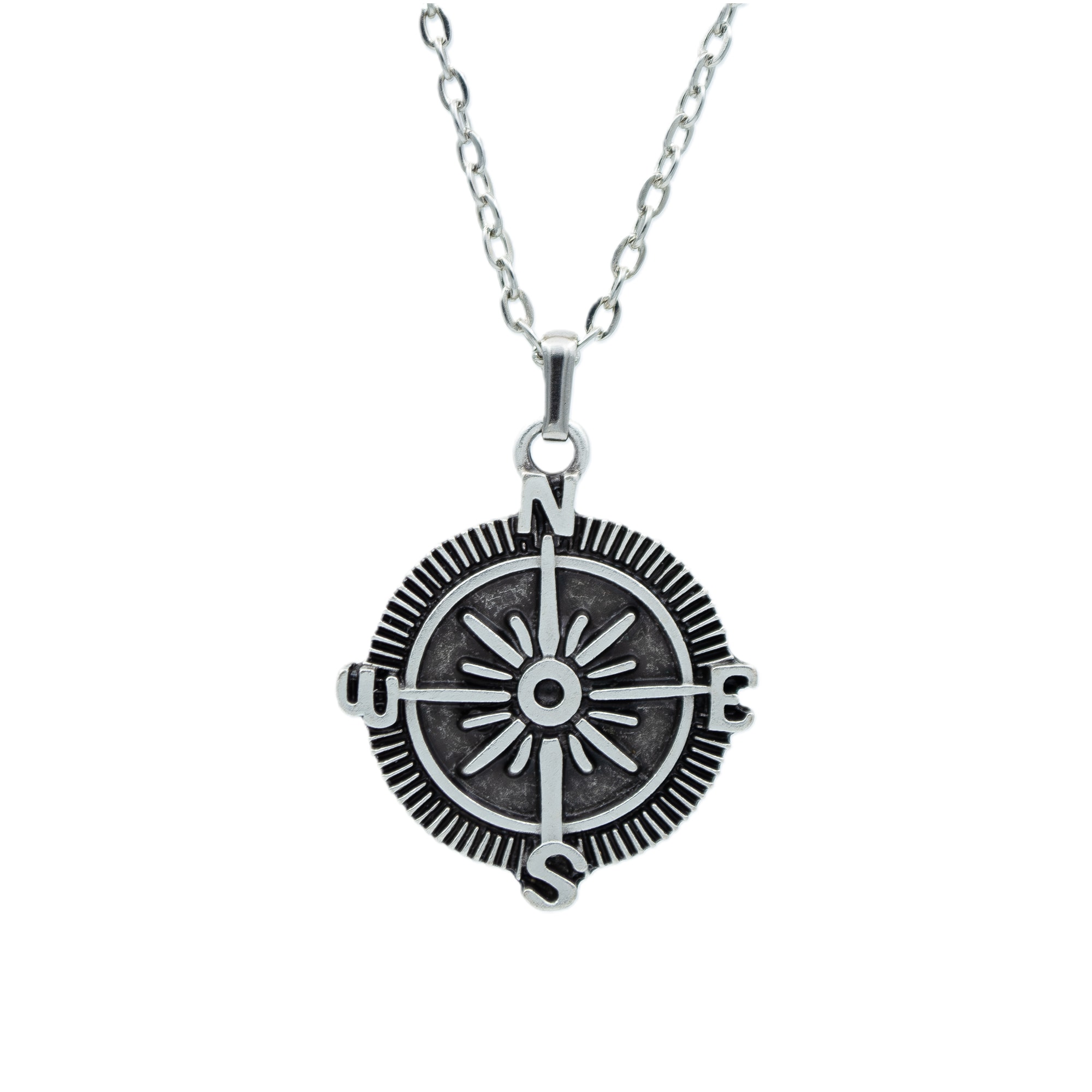 Pusula Kolye - Gümüş ( Silver ) Renk - 60 cm Düz Ezme Zincir Kolye