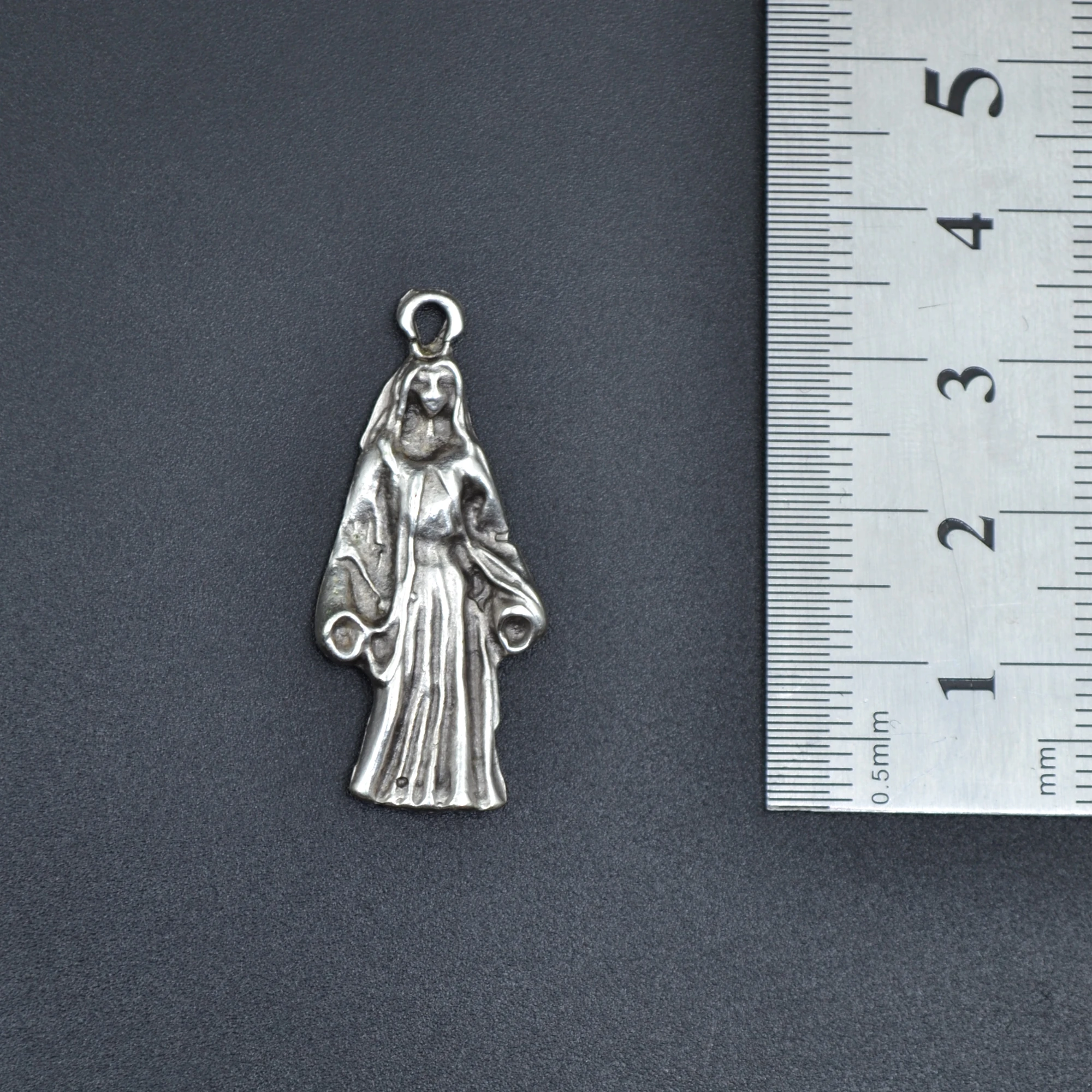 Minimal Meryem Ana Kolye - Gümüş ( Silver ) Renk - 60 cm Deri İp Kolye