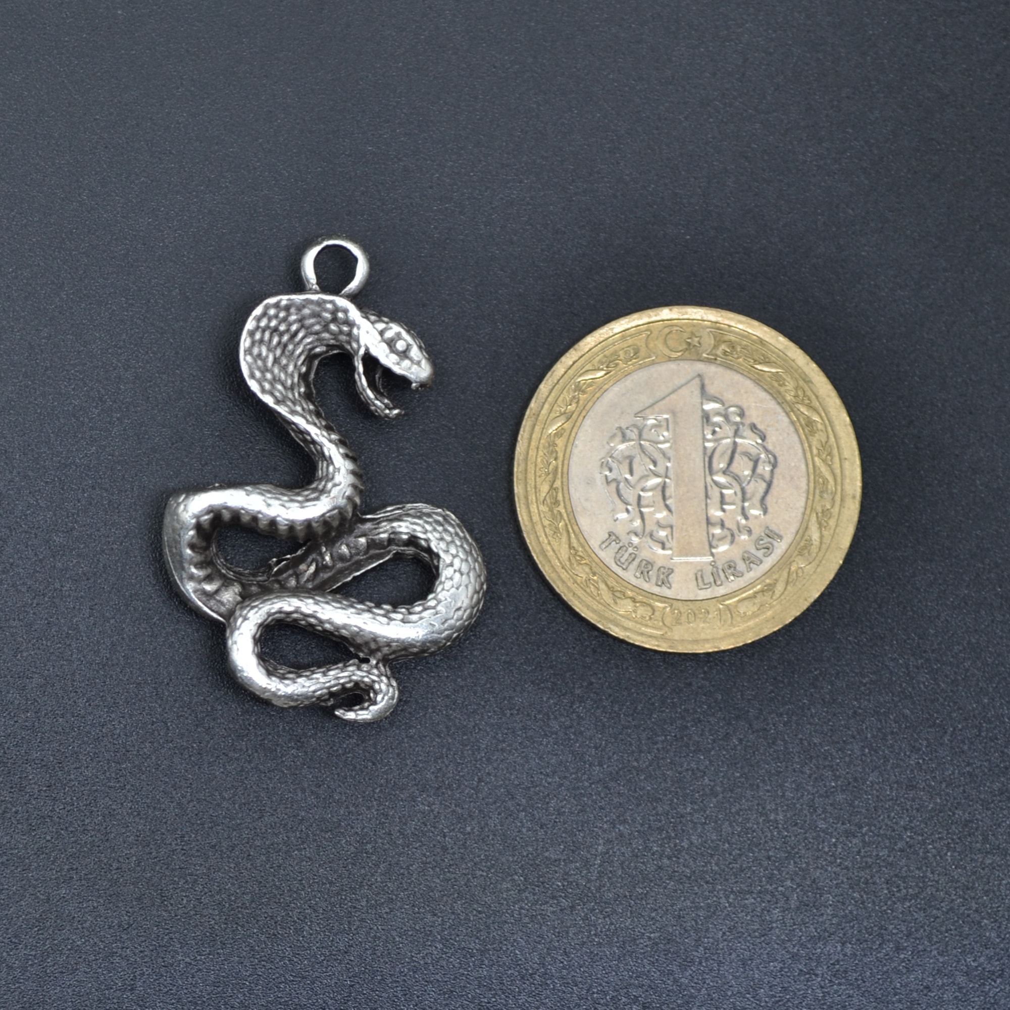 Kobra Yılan Kolye - Gümüş ( Silver ) Renk - 60 cm Düz Ezme Zincir Kolye