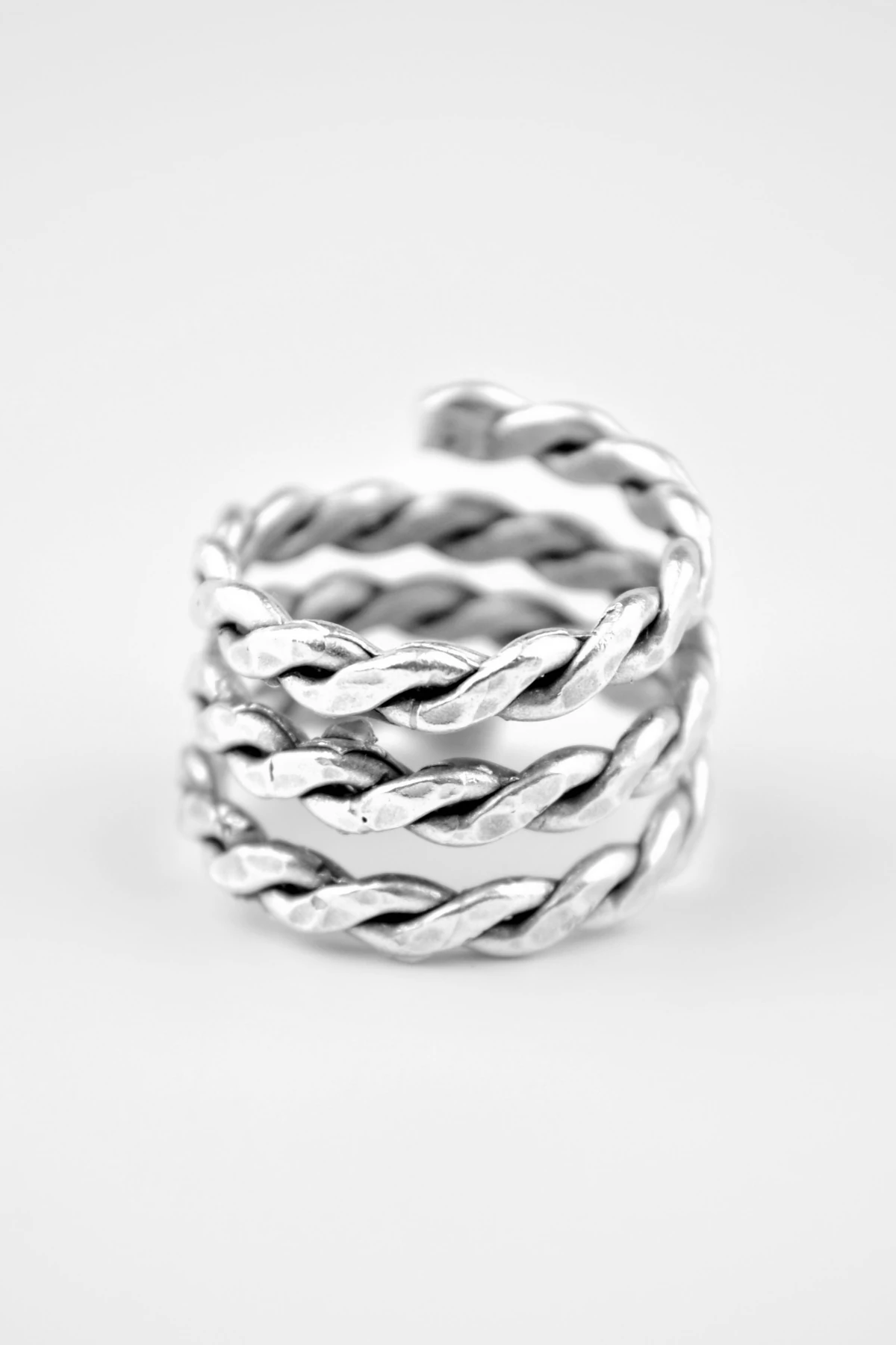 Örme Sarmal Antik Gümüş Kaplama Ayarlamalı Erkek Kadın Yüzük