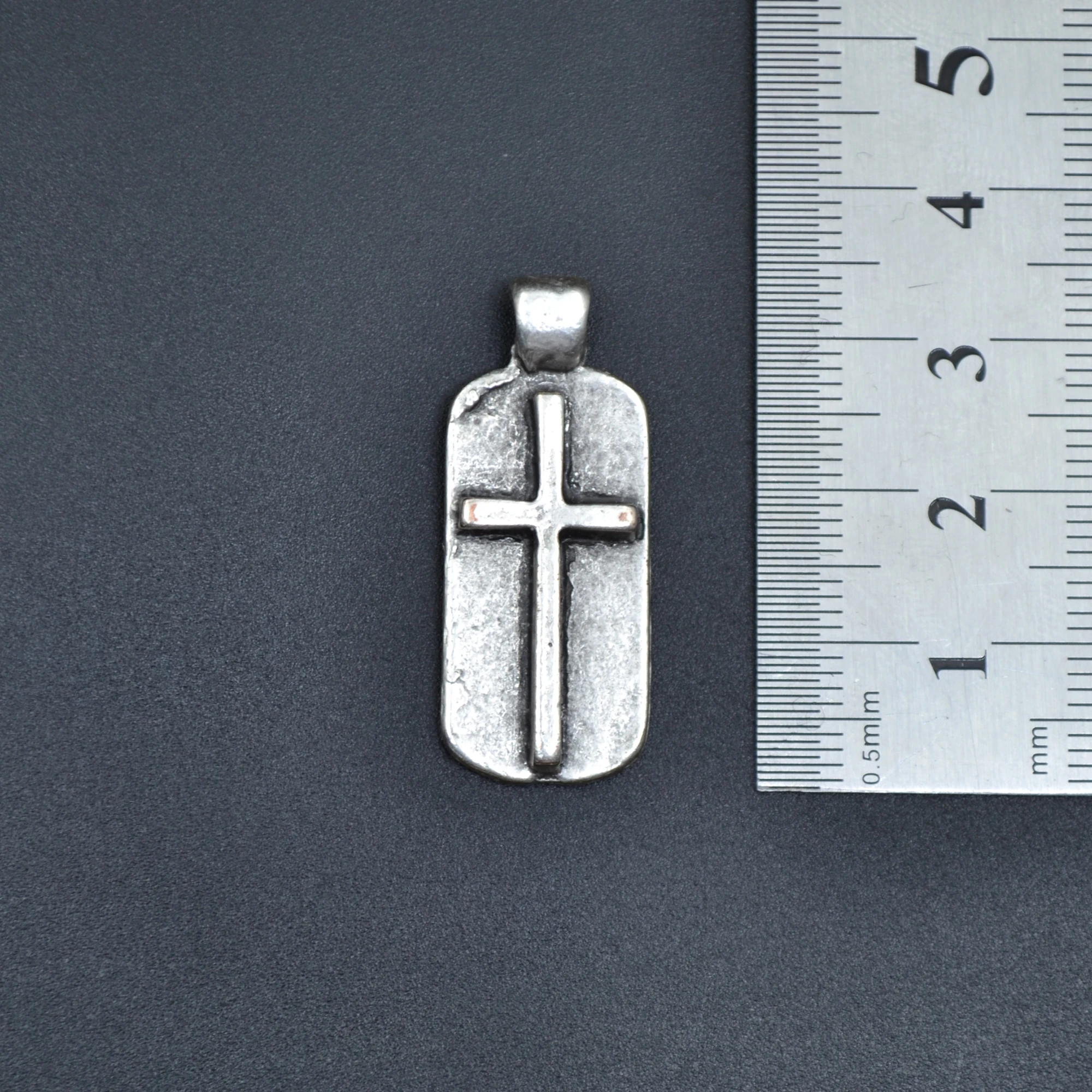 Minimal Haç Künye Kolye - Gümüş ( Silver ) Renk - 60 cm Deri İp Kolye