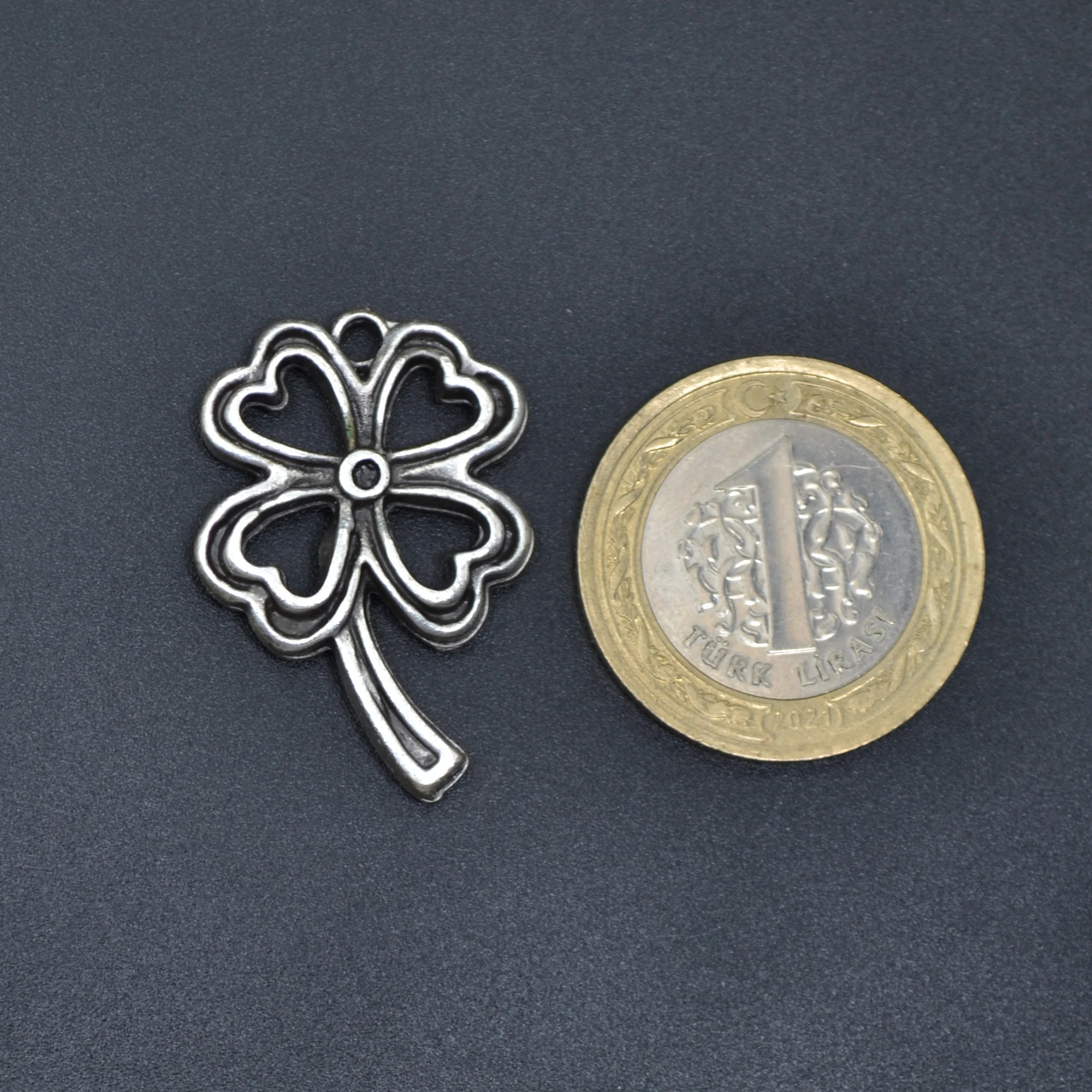 Dört Yapraklı Yonca Kolye - Gümüş ( Silver ) Renk - 60 cm Örme Zincir Kolye